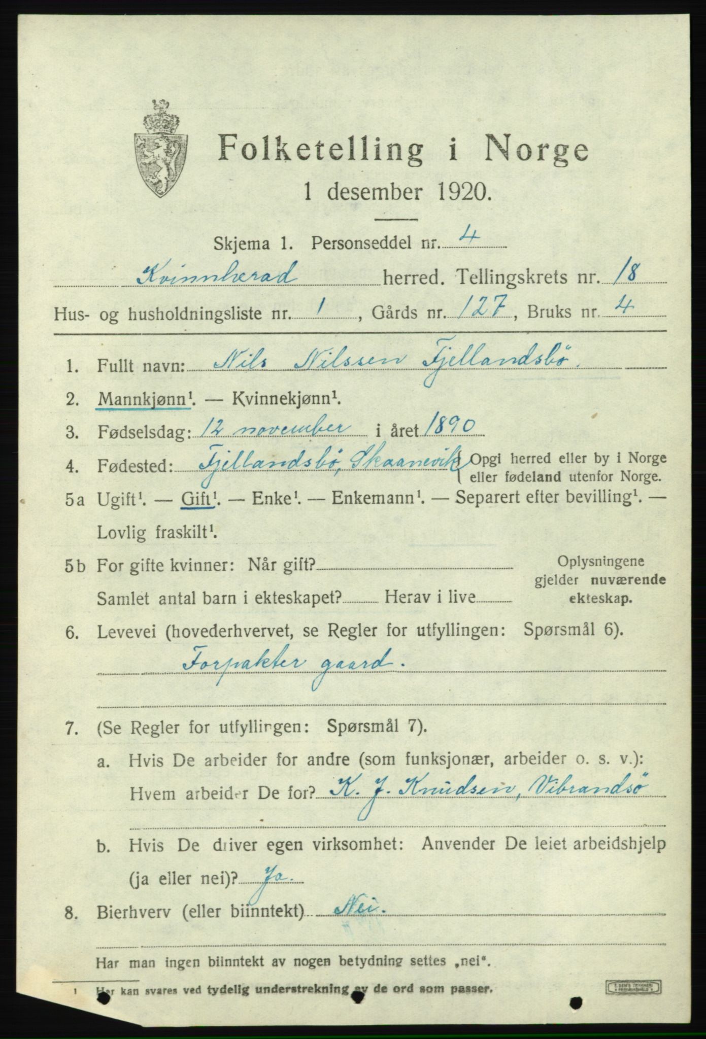 SAB, 1920 census for Kvinnherad, 1920, p. 11598