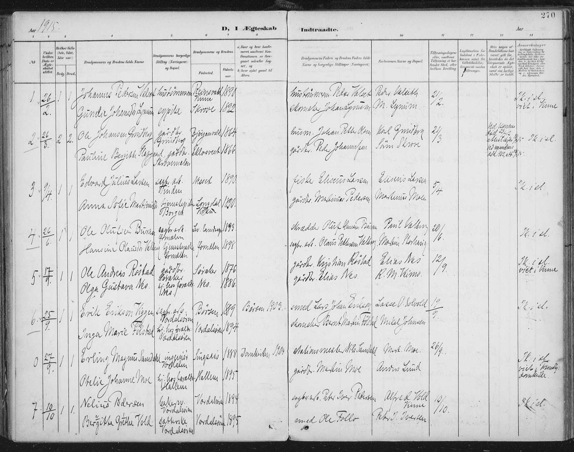 Ministerialprotokoller, klokkerbøker og fødselsregistre - Nord-Trøndelag, SAT/A-1458/723/L0246: Parish register (official) no. 723A15, 1900-1917, p. 270
