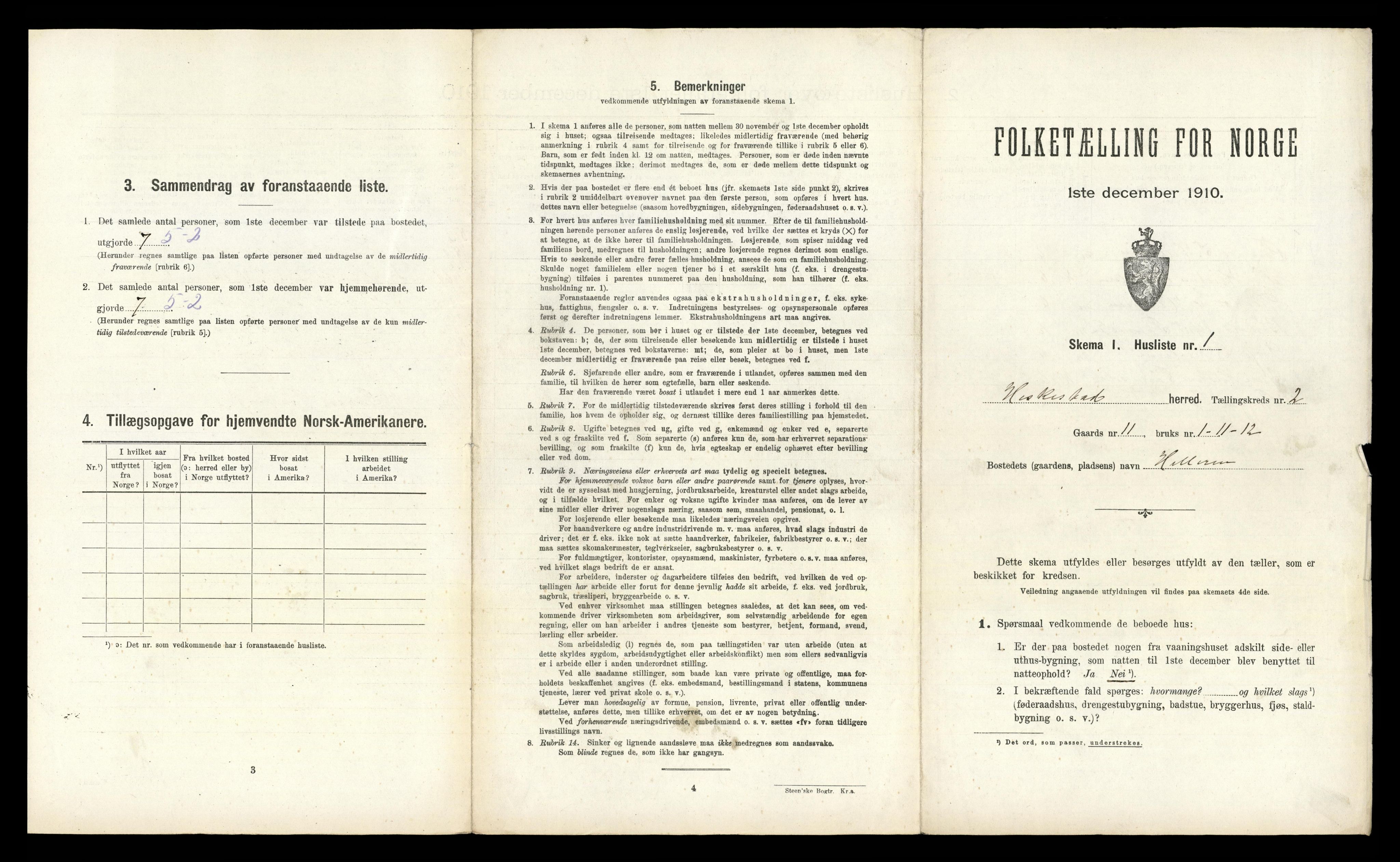 RA, 1910 census for Heskestad, 1910, p. 92