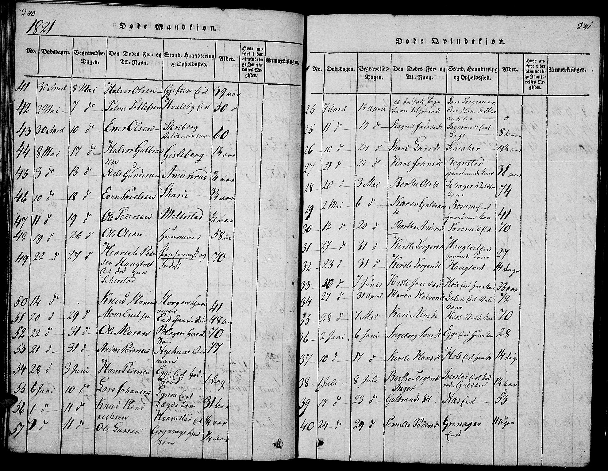 Gran prestekontor, AV/SAH-PREST-112/H/Ha/Hab/L0001: Parish register (copy) no. 1, 1815-1824, p. 240-241