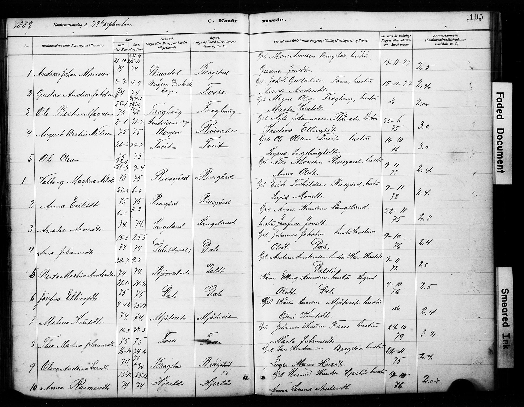 Alversund Sokneprestembete, SAB/A-73901/H/Ha/Hab: Parish register (copy) no. C 3, 1881-1894, p. 105