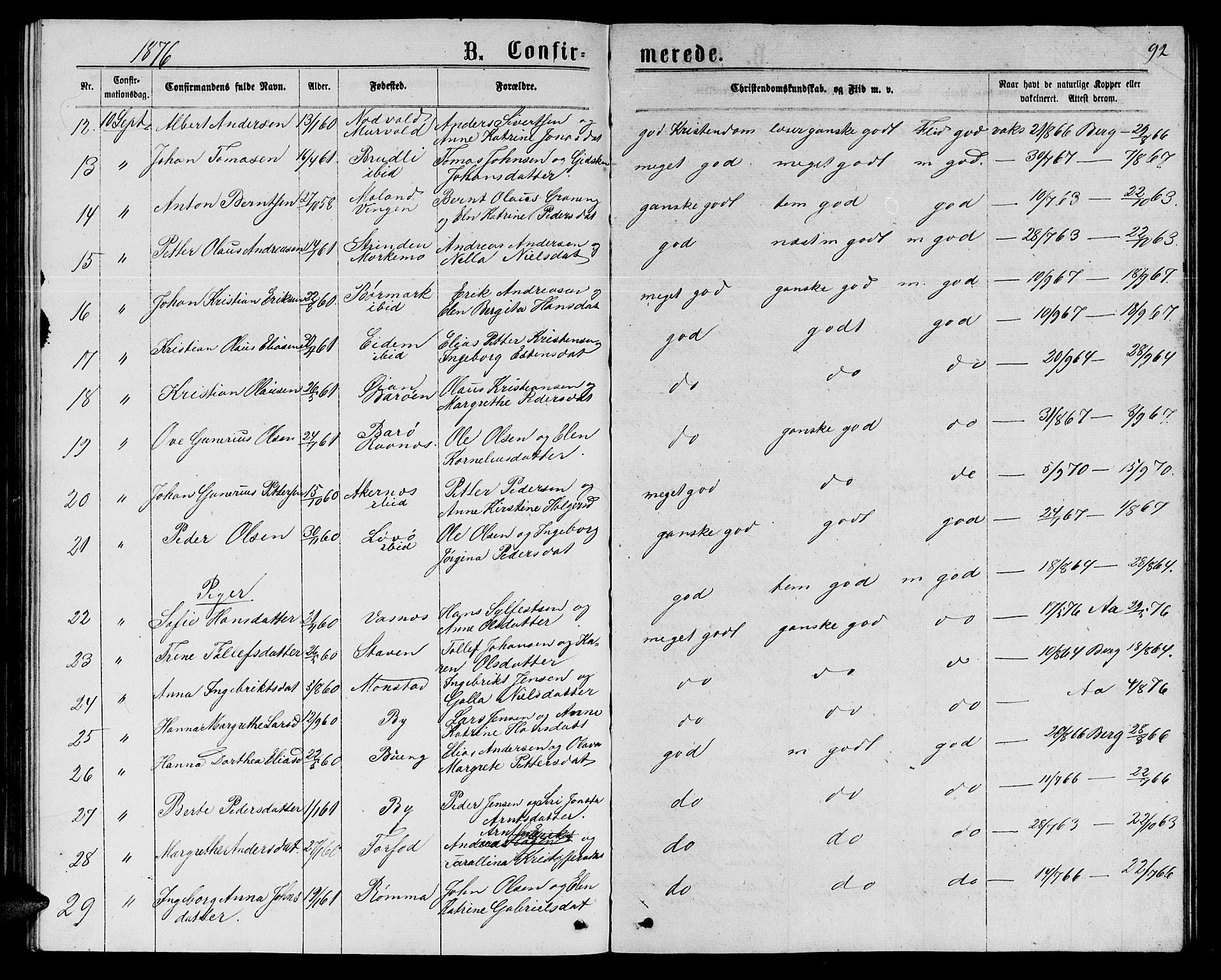 Ministerialprotokoller, klokkerbøker og fødselsregistre - Sør-Trøndelag, SAT/A-1456/655/L0686: Parish register (copy) no. 655C02, 1866-1879, p. 92