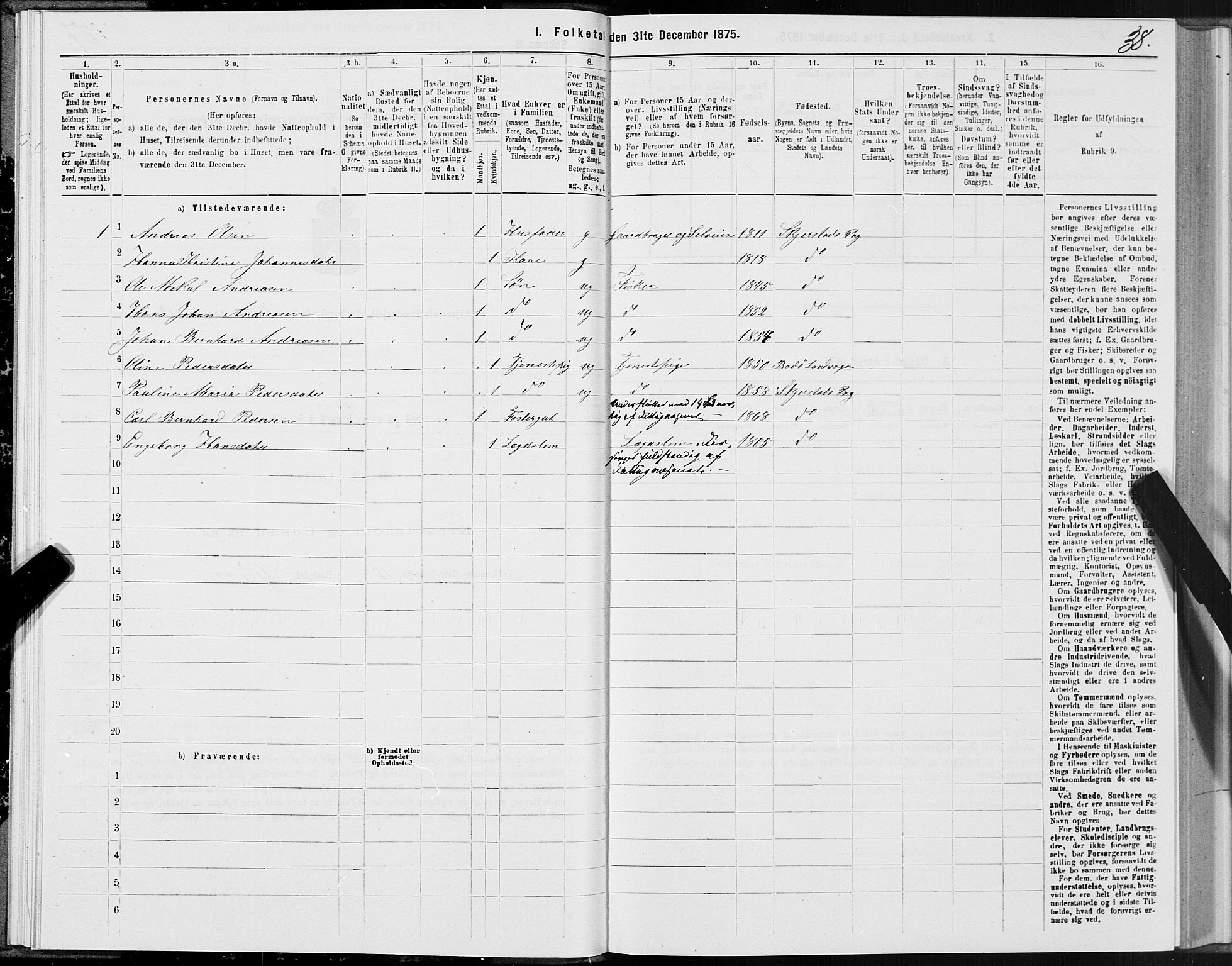 SAT, 1875 census for 1842P Skjerstad, 1875, p. 1038