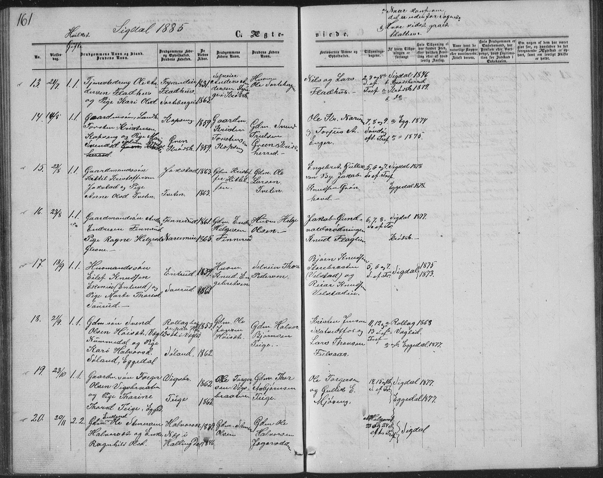 Sigdal kirkebøker, AV/SAKO-A-245/G/Ga/L0004: Parish register (copy) no. I 4, 1879-1885, p. 161