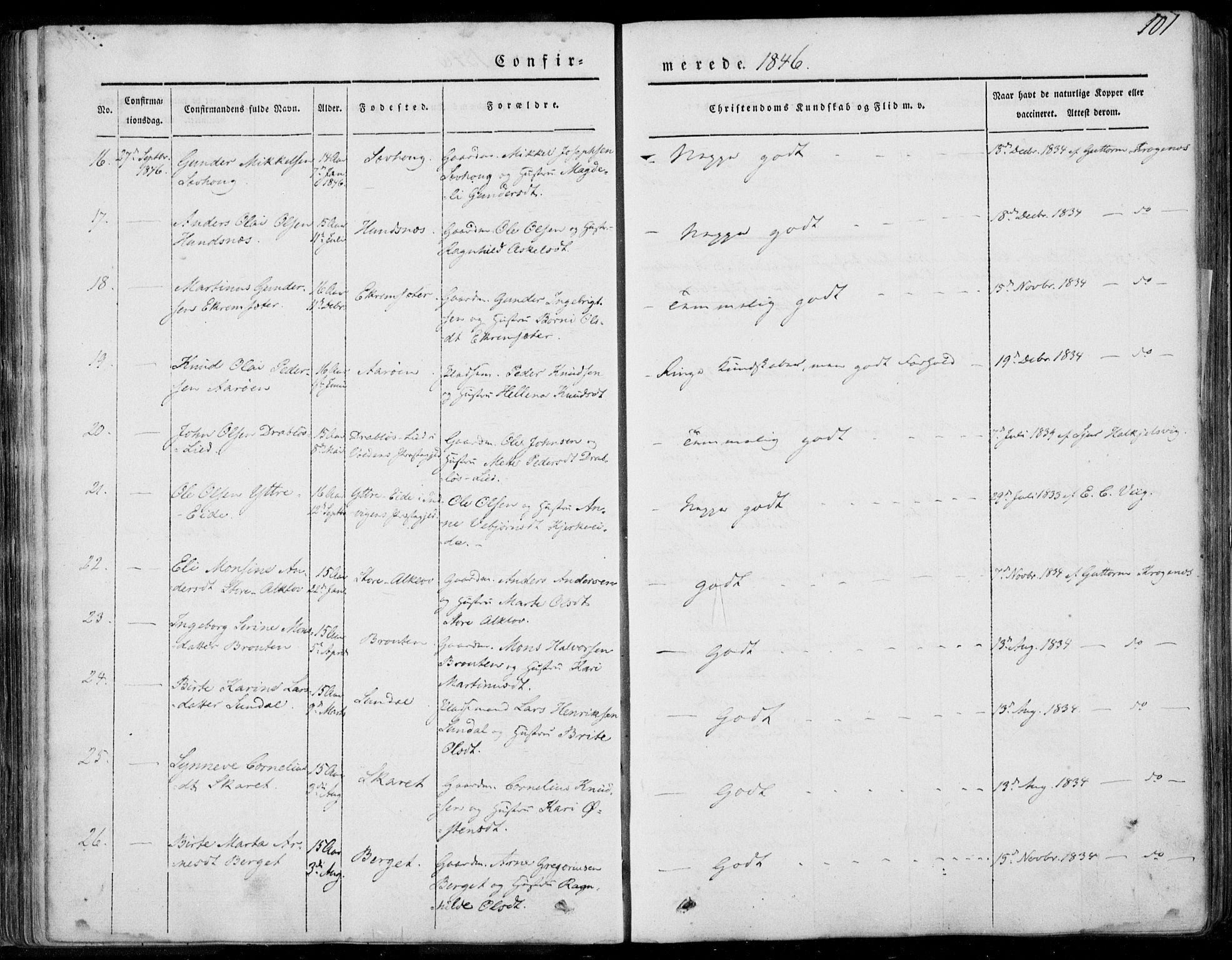 Ministerialprotokoller, klokkerbøker og fødselsregistre - Møre og Romsdal, SAT/A-1454/501/L0006: Parish register (official) no. 501A06, 1844-1868, p. 101