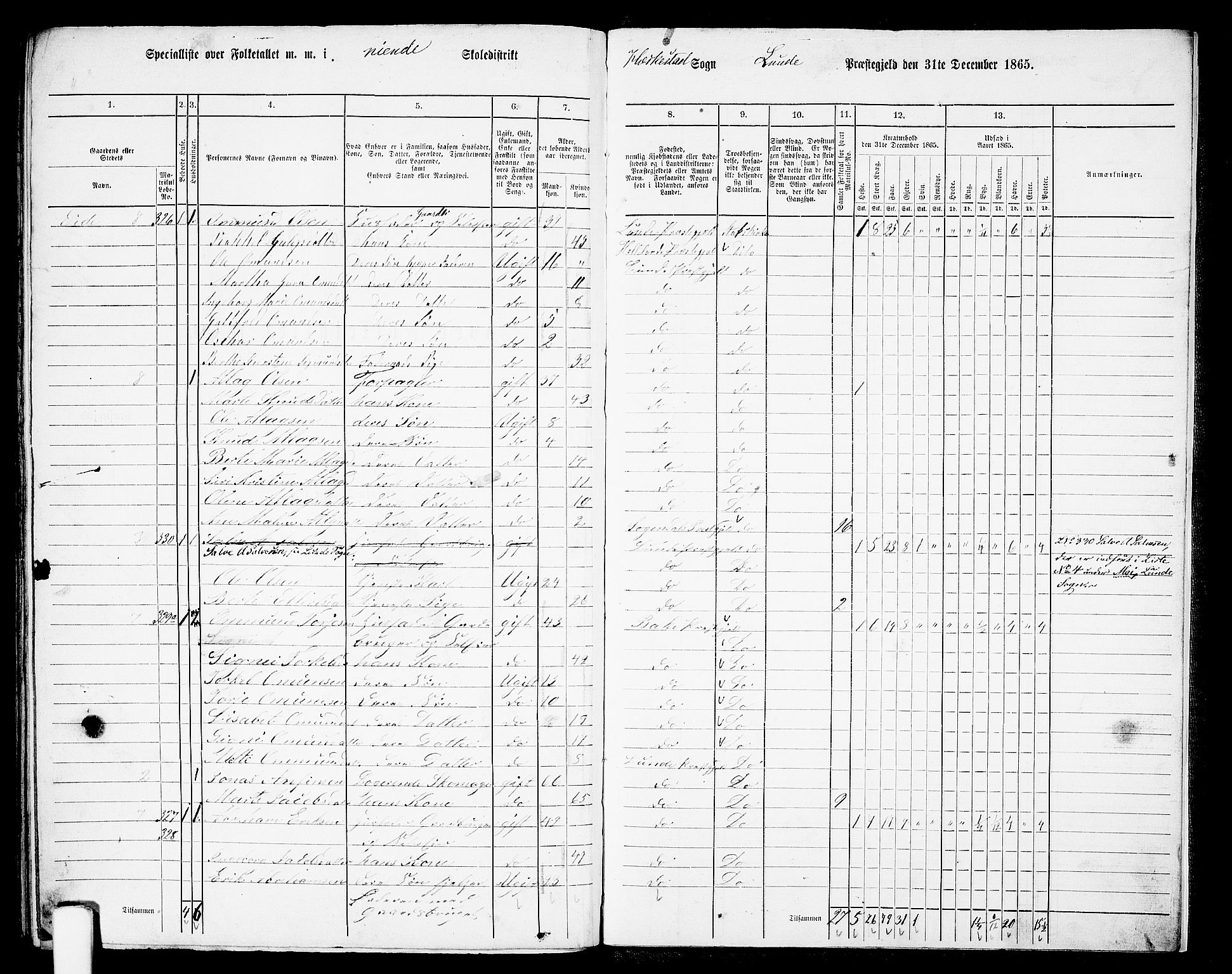 RA, 1865 census for Lund, 1865, p. 109