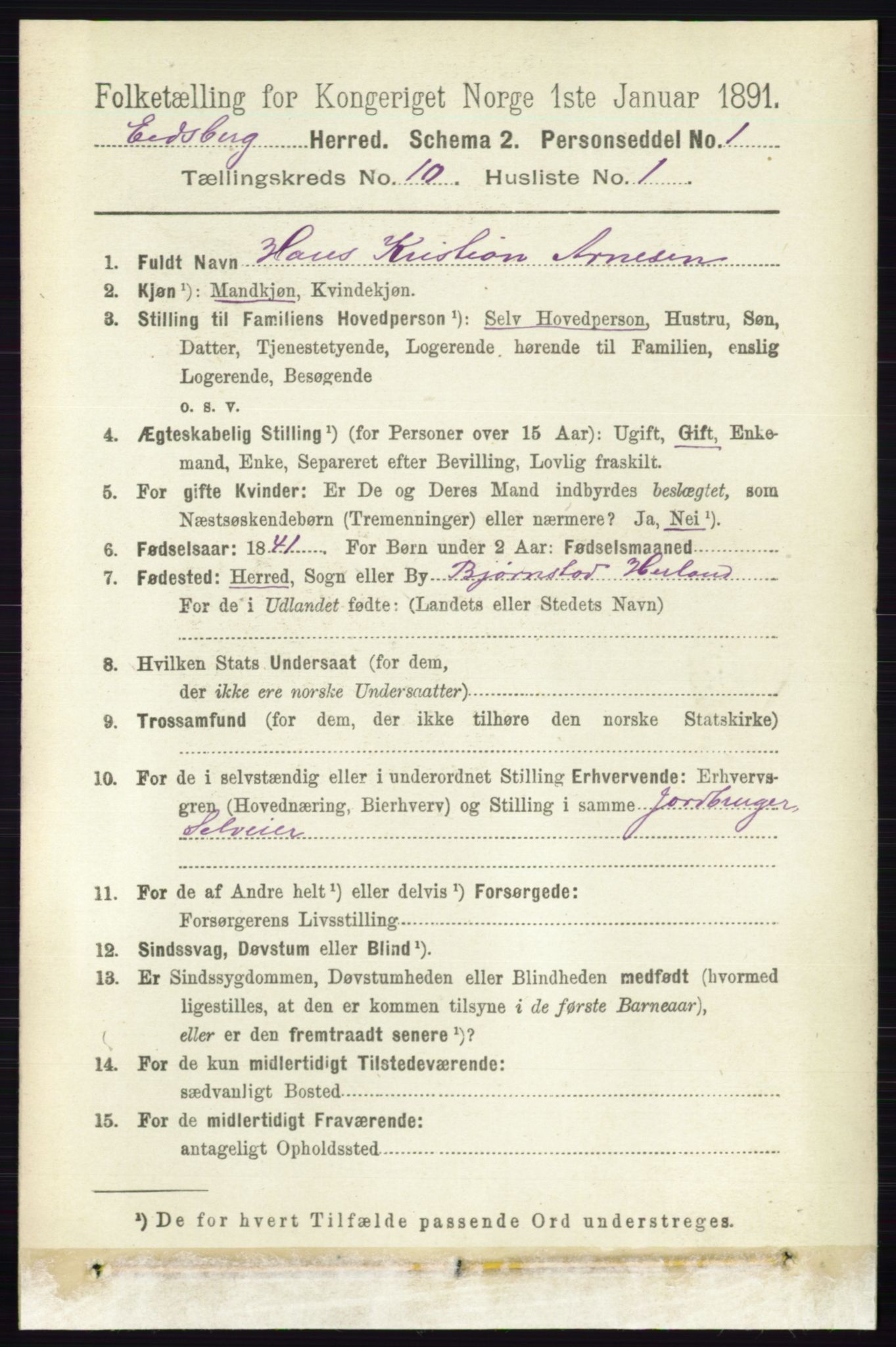 RA, 1891 census for 0125 Eidsberg, 1891, p. 5669