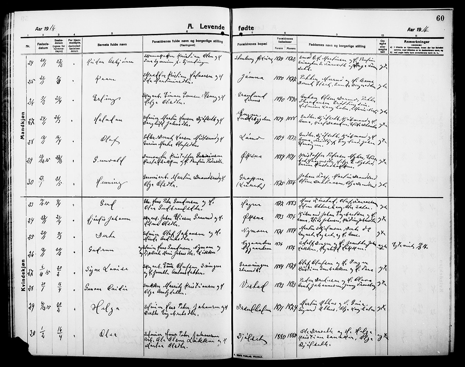 Elverum prestekontor, AV/SAH-PREST-044/H/Ha/Hab/L0010: Parish register (copy) no. 10, 1912-1922, p. 60