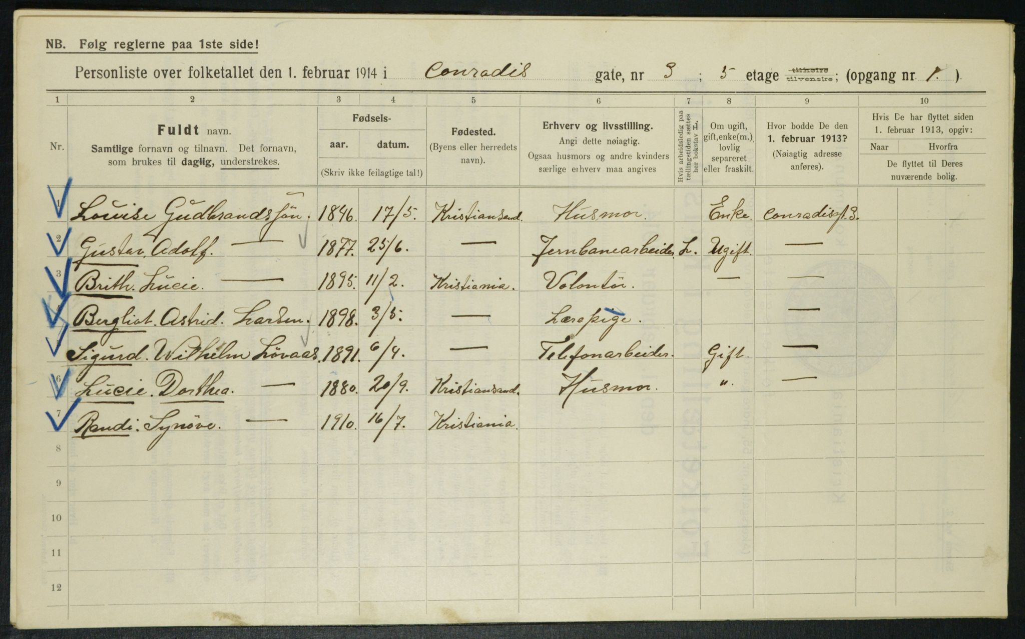 OBA, Municipal Census 1914 for Kristiania, 1914, p. 13544