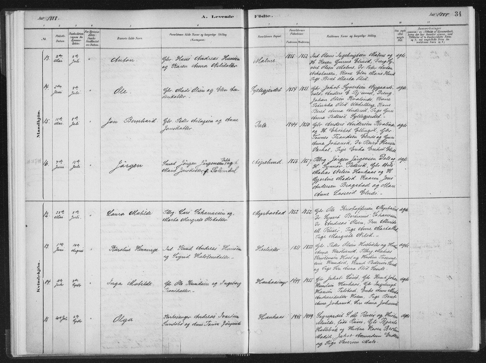 Ministerialprotokoller, klokkerbøker og fødselsregistre - Møre og Romsdal, AV/SAT-A-1454/564/L0740: Parish register (official) no. 564A01, 1880-1899, p. 34