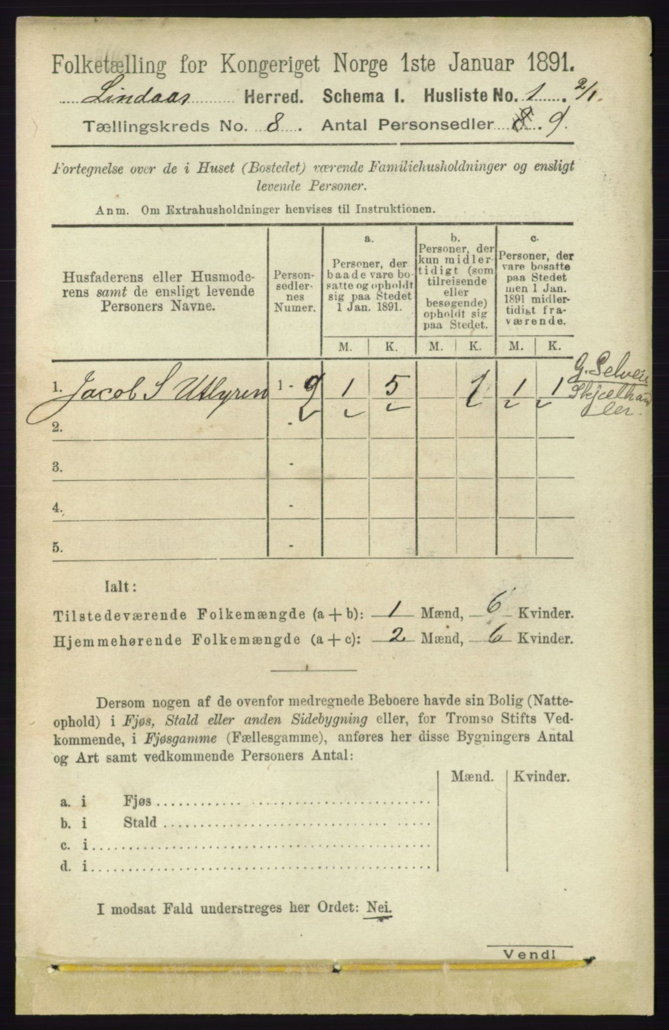 RA, 1891 census for 1263 Lindås, 1891, p. 2353