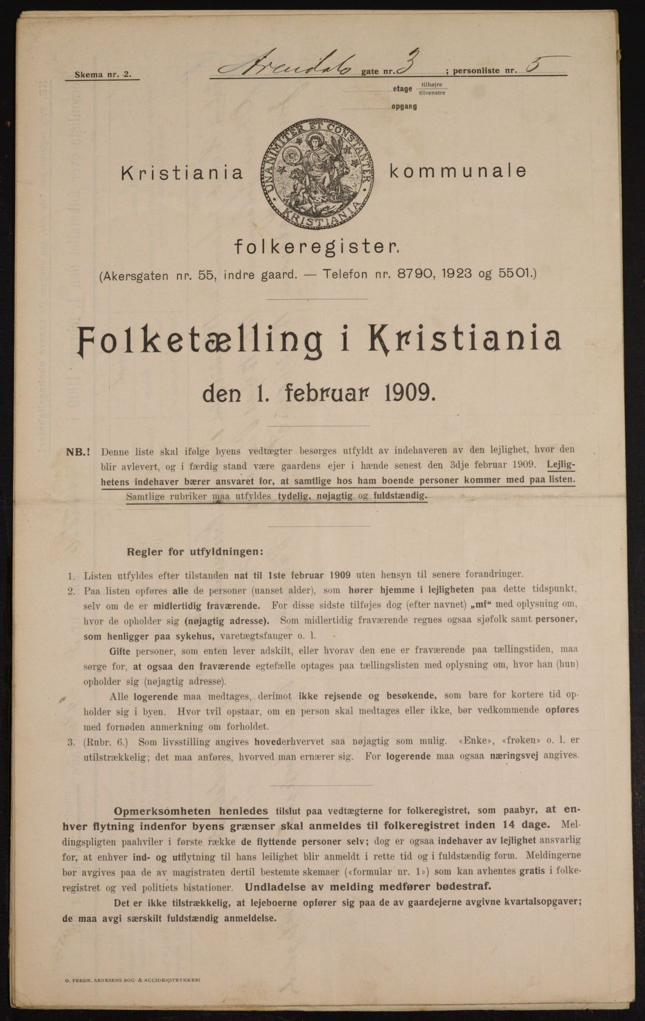 OBA, Municipal Census 1909 for Kristiania, 1909, p. 1869