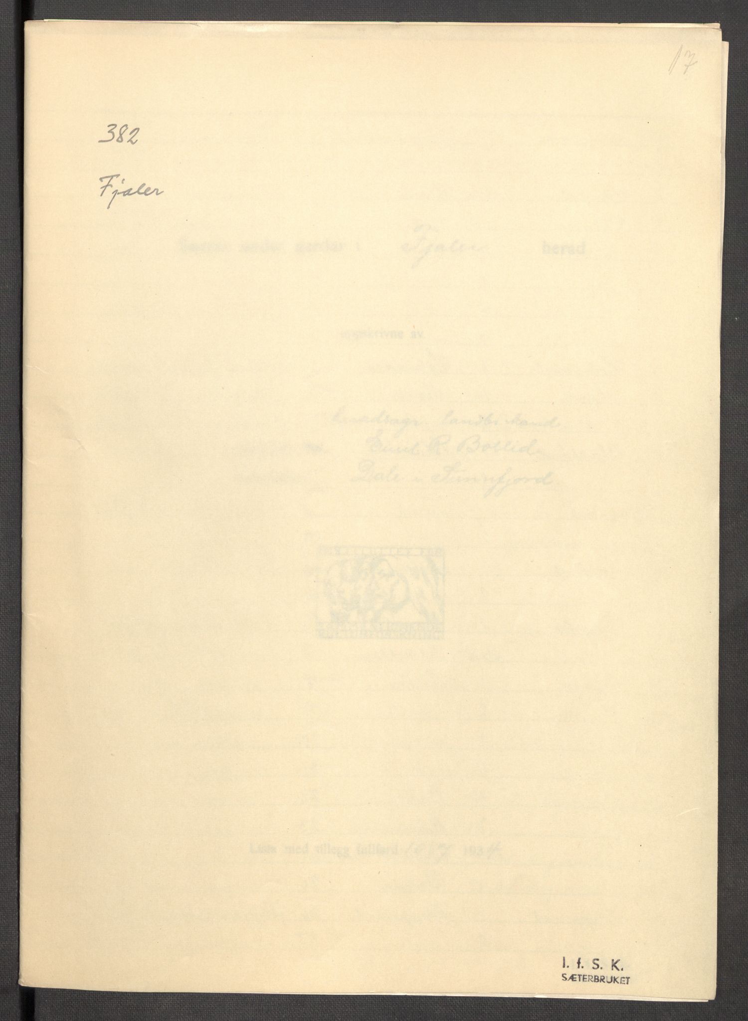 Instituttet for sammenlignende kulturforskning, RA/PA-0424/F/Fc/L0011/0003: Eske B11: / Sogn og Fjordane (perm XXX), 1934-1936, p. 17