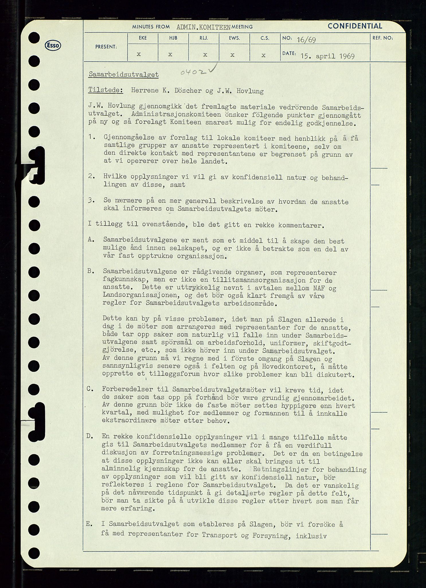 Pa 0982 - Esso Norge A/S, SAST/A-100448/A/Aa/L0003/0001: Den administrerende direksjon Board minutes (styrereferater) og Bedriftforsamlingsprotokoll / Den administrerende direksjon Board minutes (styrereferater), 1969, p. 71