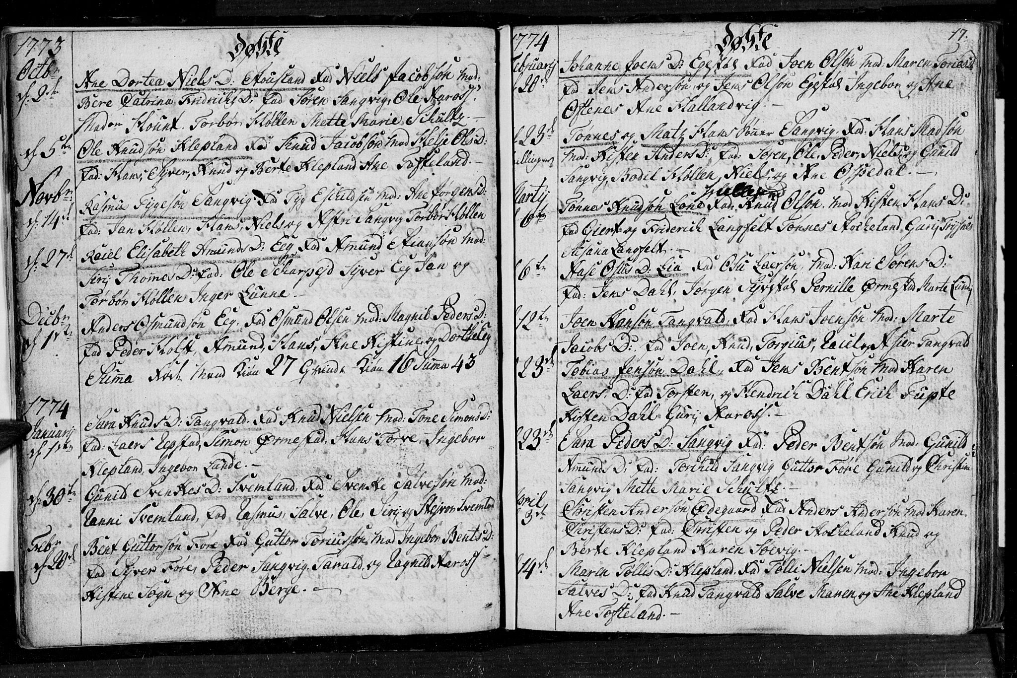 Søgne sokneprestkontor, SAK/1111-0037/F/Fa/Fab/L0004: Parish register (official) no. A 4, 1770-1822, p. 16-17