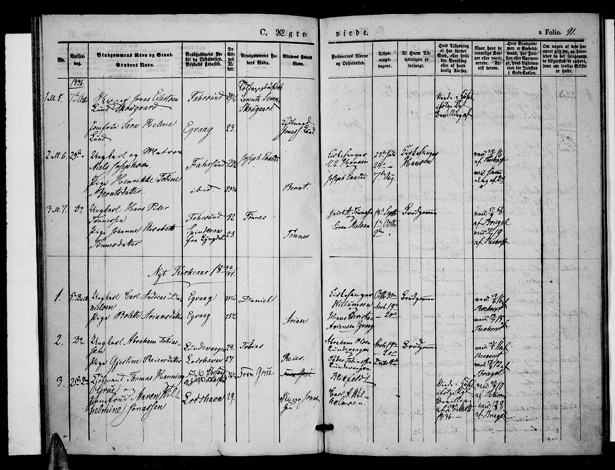 Farsund sokneprestkontor, AV/SAK-1111-0009/F/Fa/L0003: Parish register (official) no. A 3, 1836-1846, p. 91