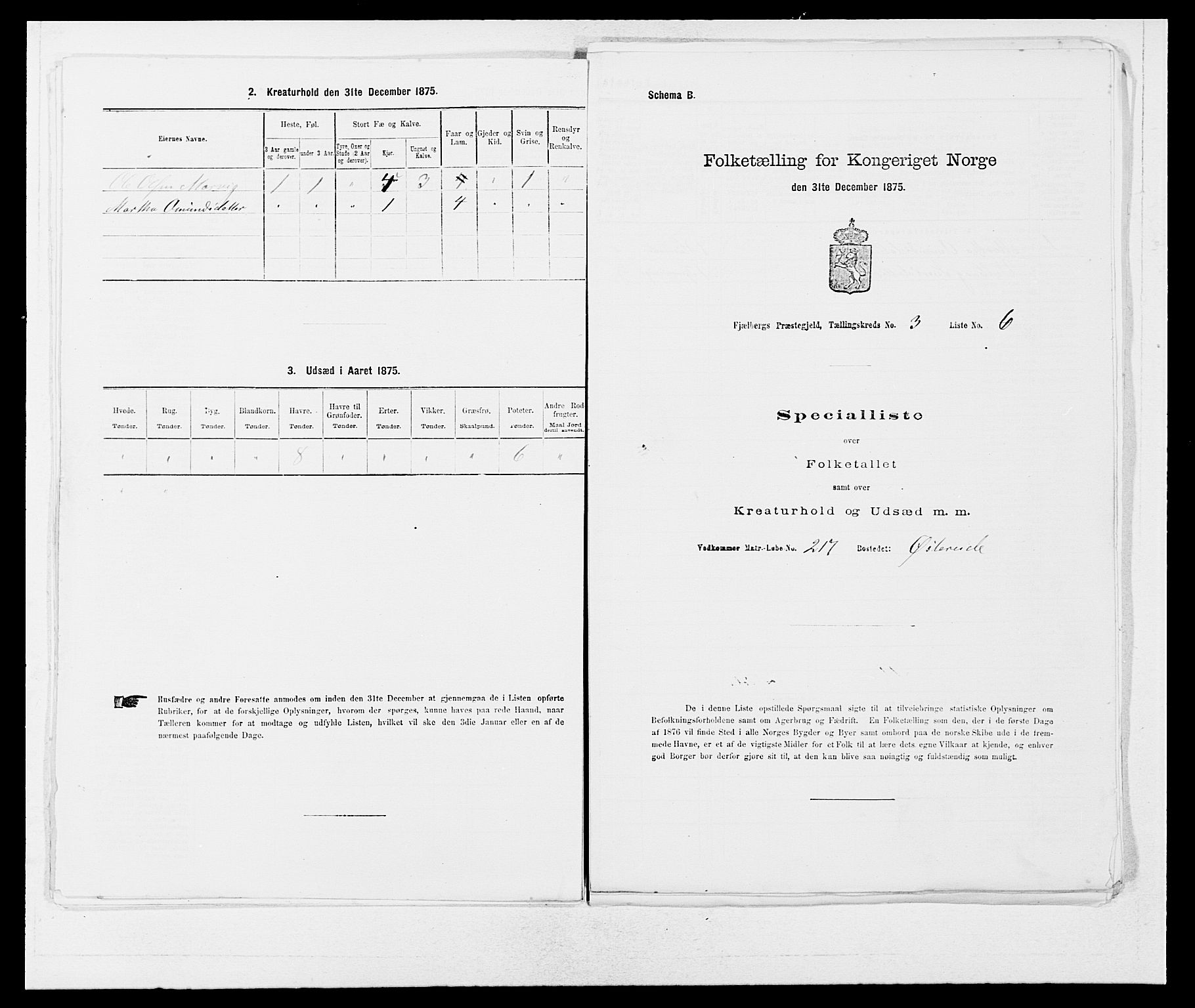 SAB, 1875 census for 1213P Fjelberg, 1875, p. 267