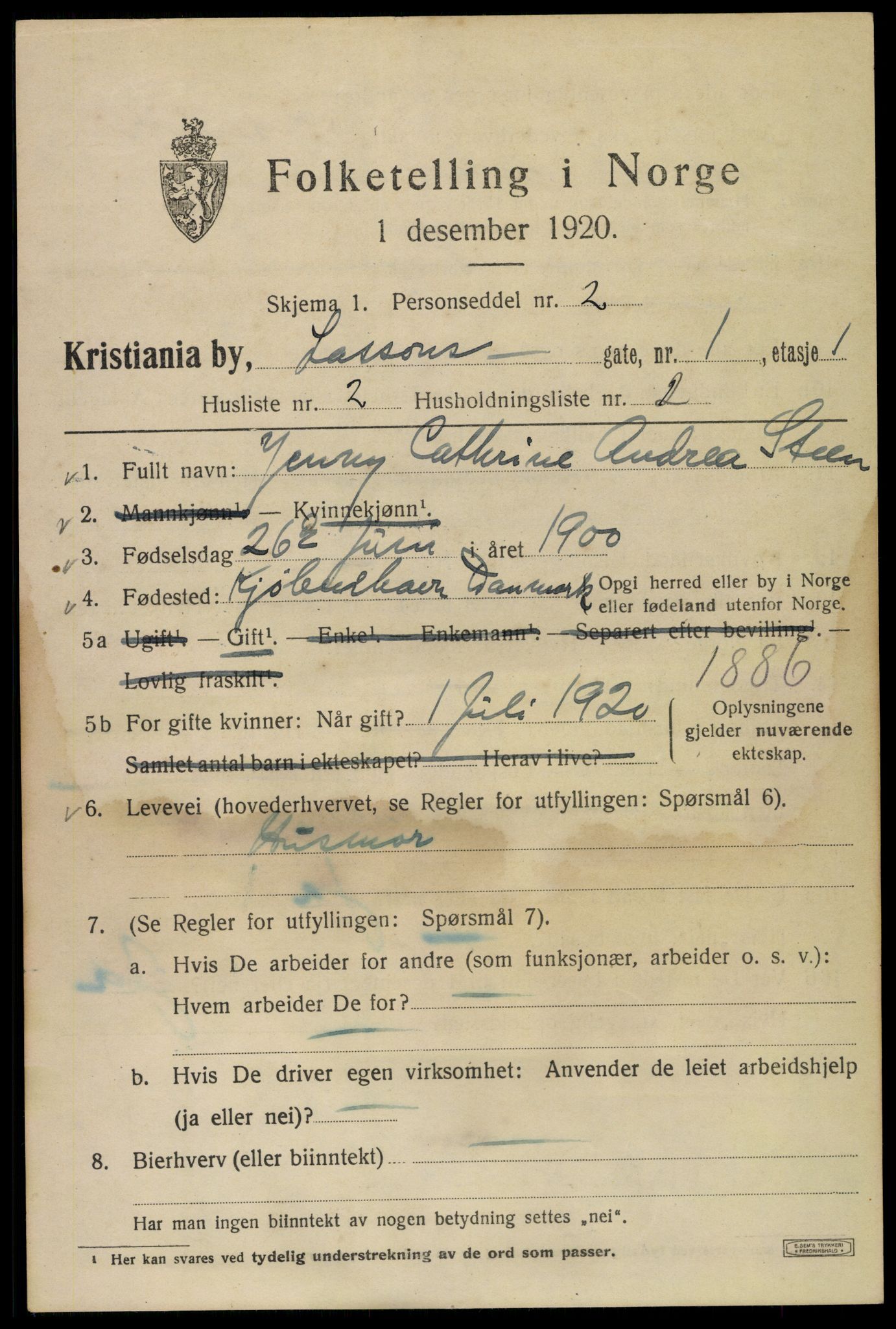 SAO, 1920 census for Kristiania, 1920, p. 361849