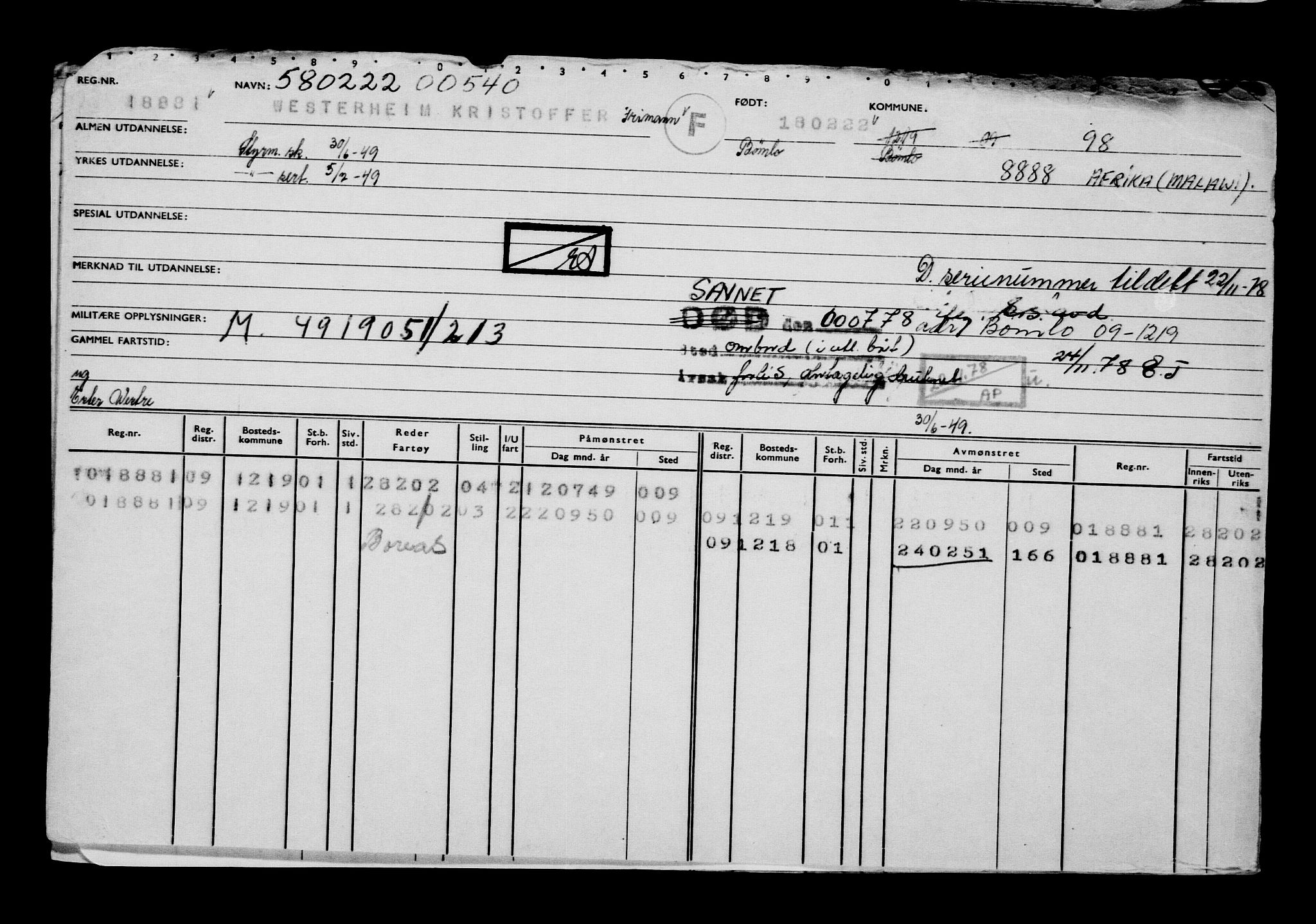 Direktoratet for sjømenn, AV/RA-S-3545/G/Gb/L0203: Hovedkort, 1922, p. 193