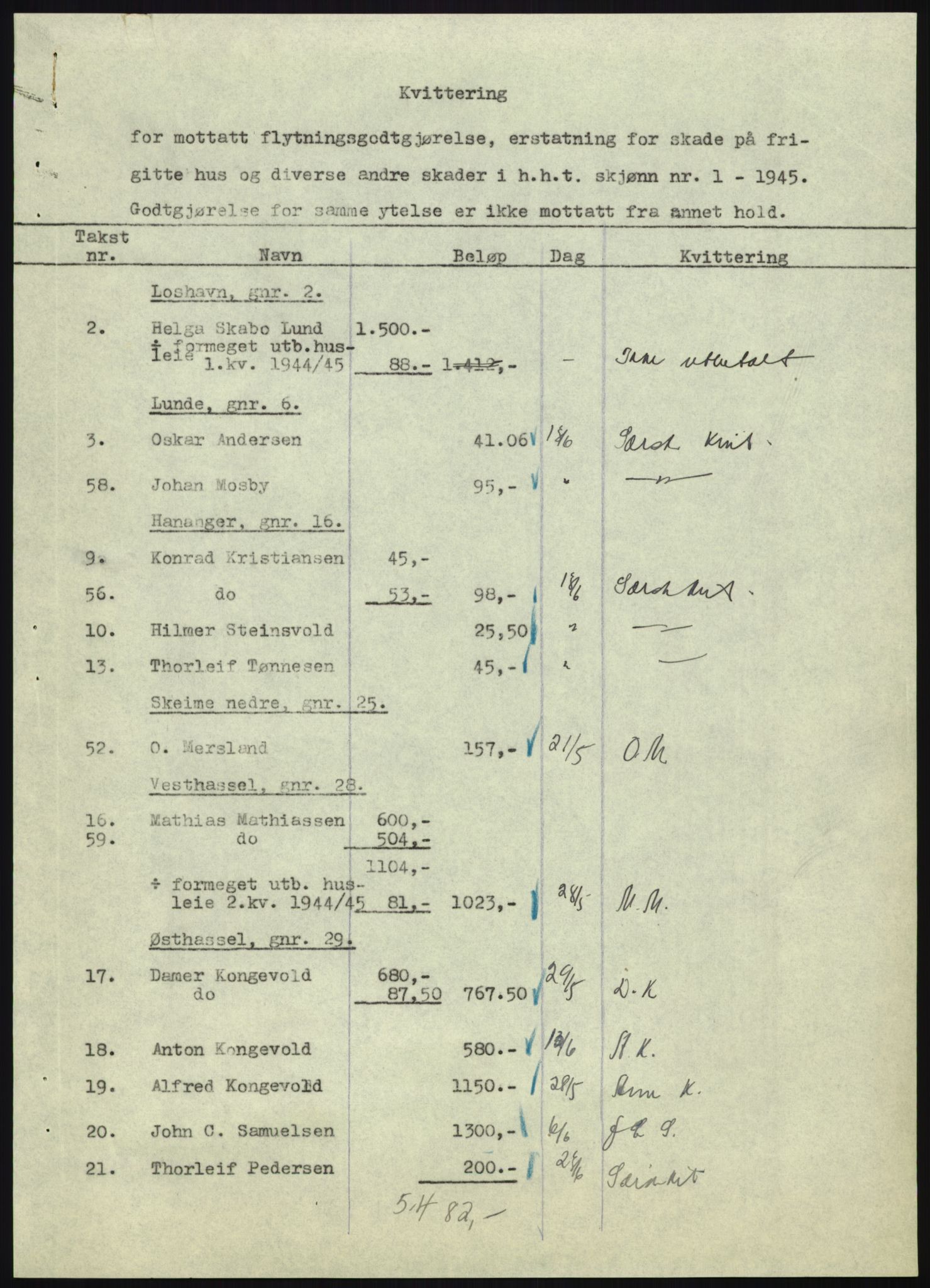 Forsvarsdepartementet, 10. kontor / Oppgjørskontoret, AV/RA-RAFA-1225/D/Db/L0180: Lista oppgjørskontor, 1942-1952, p. 1138