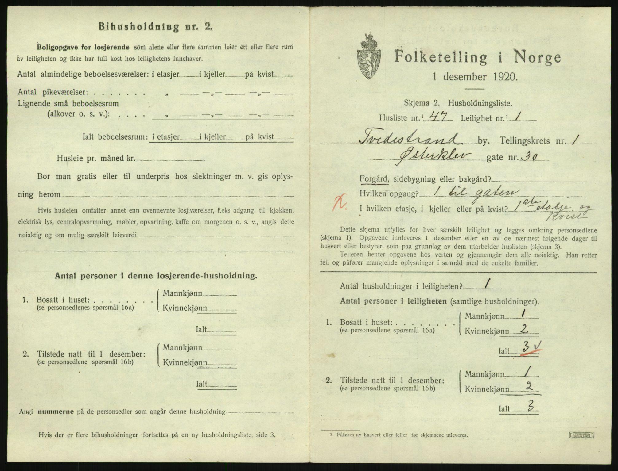 SAK, 1920 census for Tvedestrand, 1920, p. 731