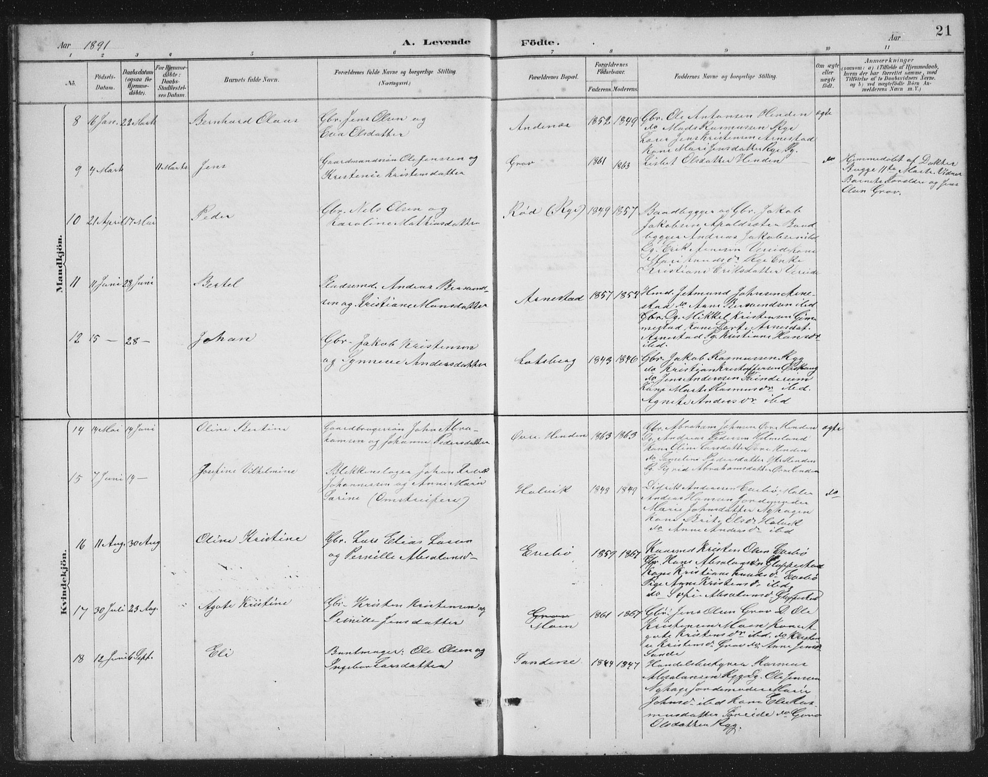 Gloppen sokneprestembete, AV/SAB-A-80101/H/Hab/Habb/L0002: Parish register (copy) no. B 2, 1889-1909, p. 21