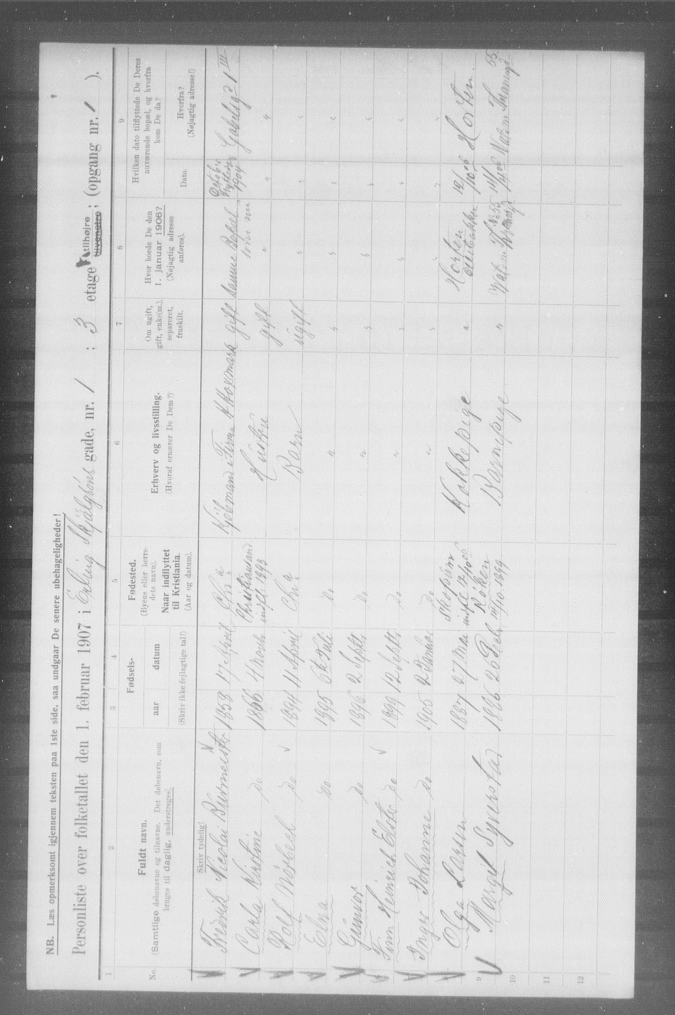 OBA, Municipal Census 1907 for Kristiania, 1907, p. 11120