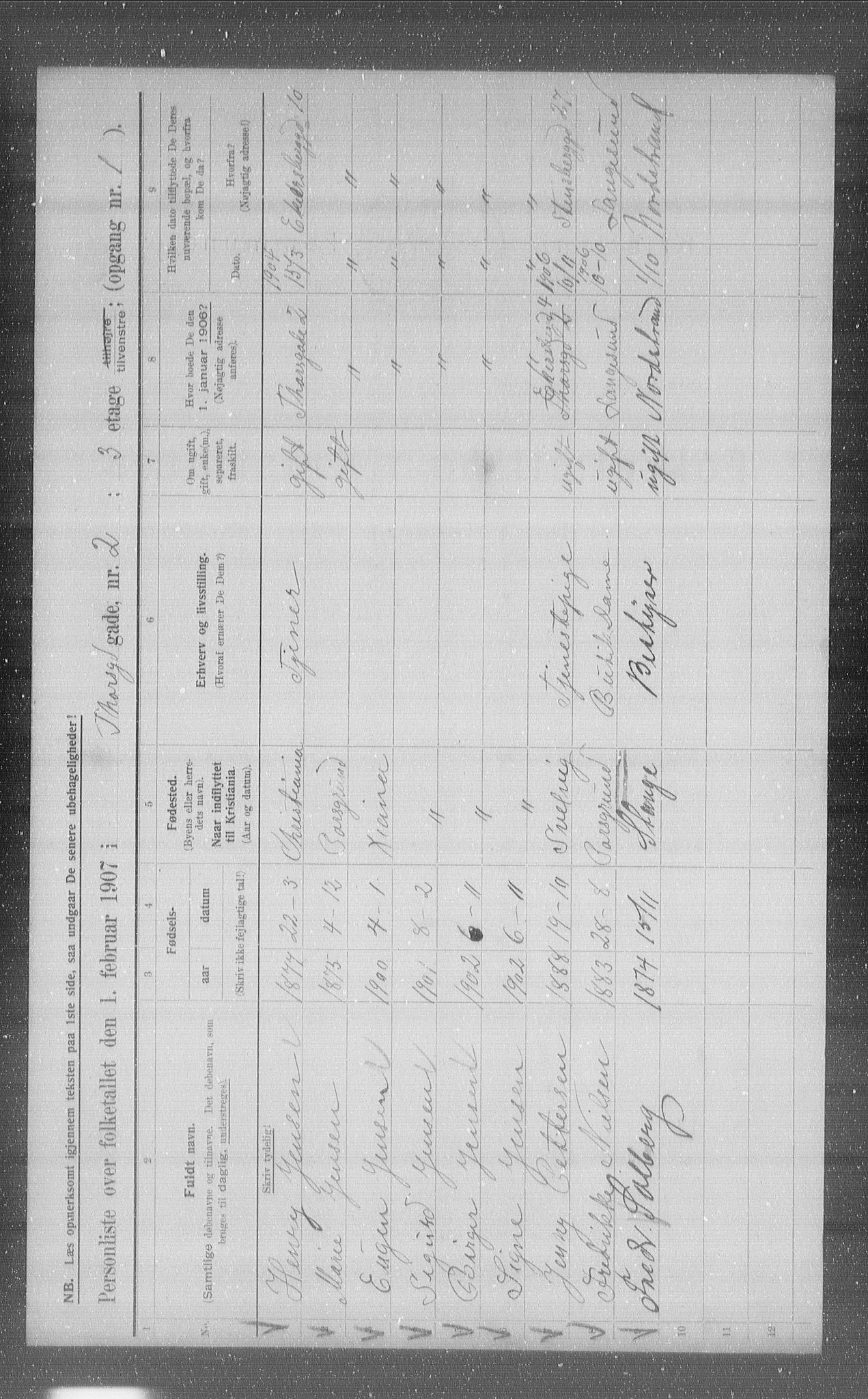 OBA, Municipal Census 1907 for Kristiania, 1907, p. 58150