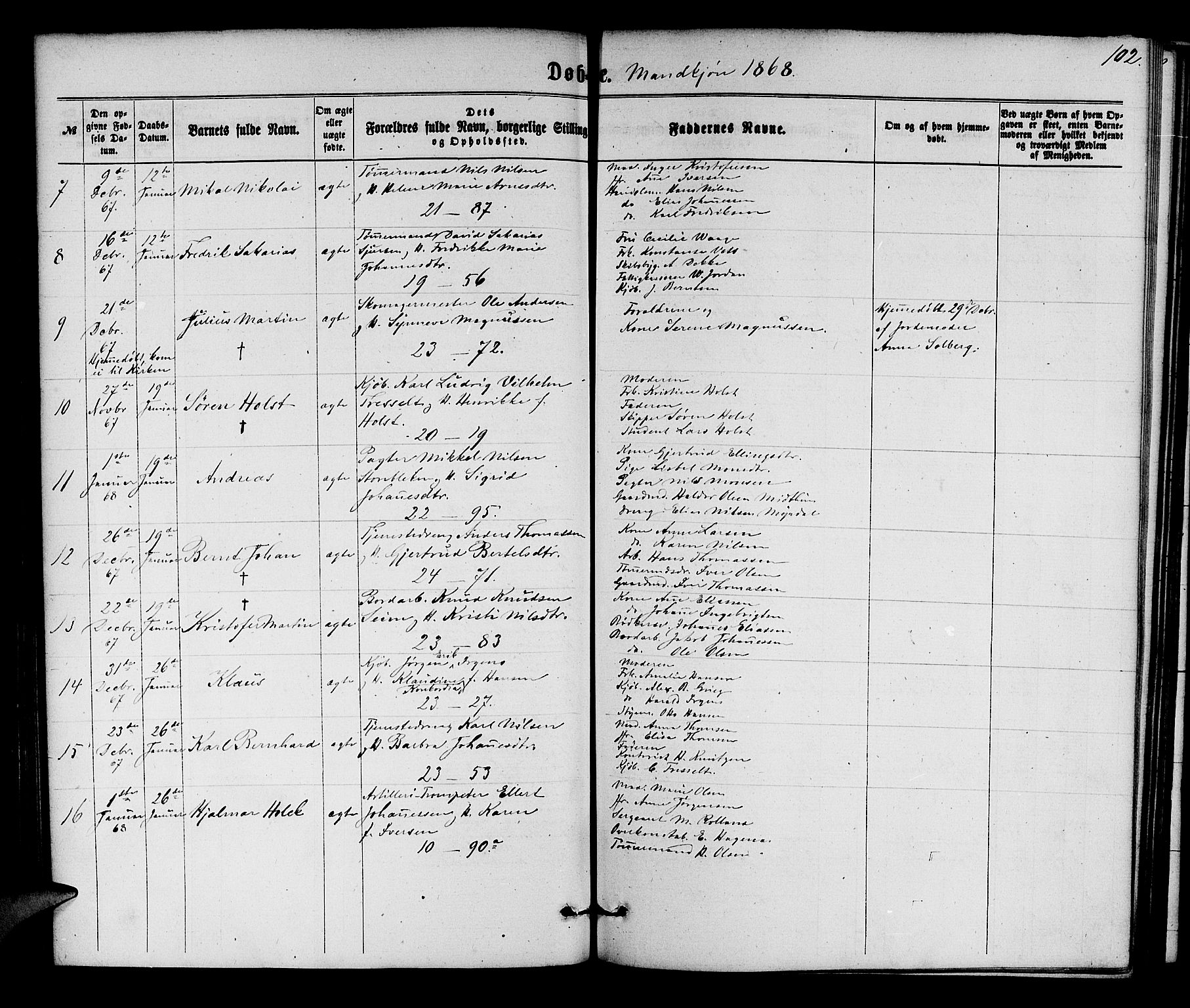 Korskirken sokneprestembete, SAB/A-76101/H/Hab: Parish register (copy) no. B 5, 1863-1868, p. 102