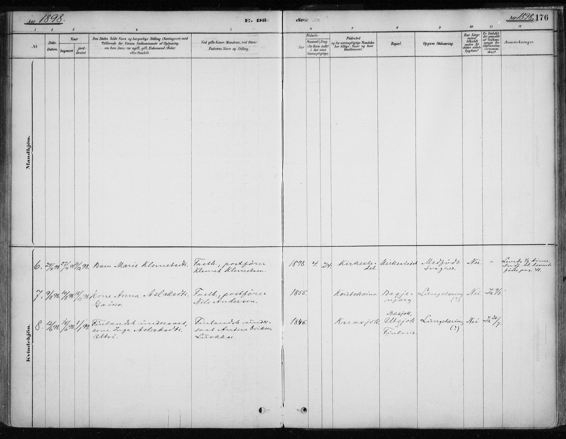 Karasjok sokneprestkontor, AV/SATØ-S-1352/H/Ha/L0002kirke: Parish register (official) no. 2, 1885-1906, p. 176