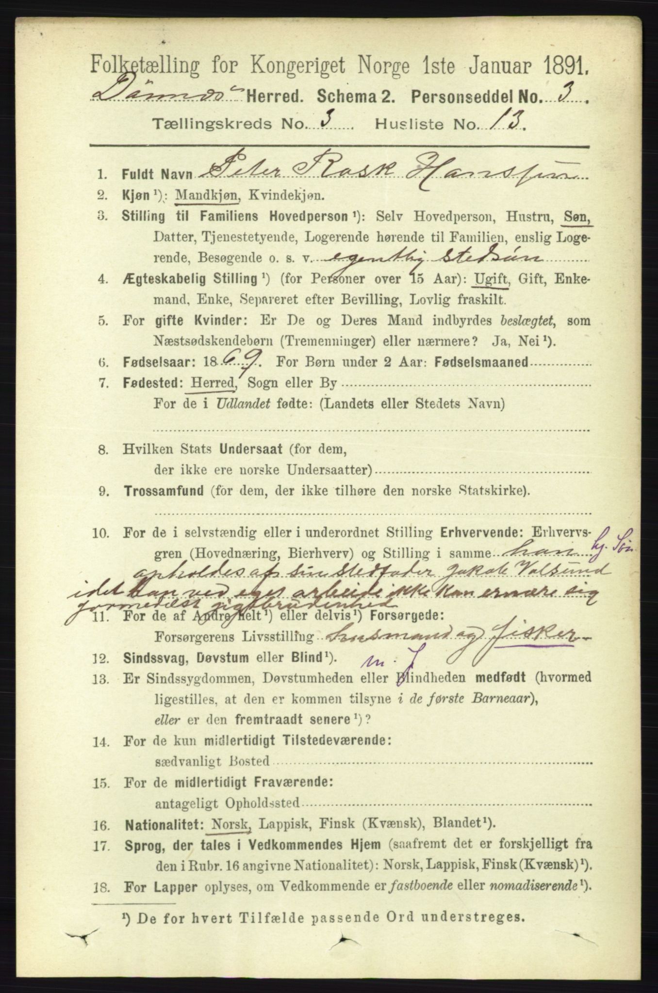 RA, 1891 census for 1827 Dønnes, 1891, p. 1352