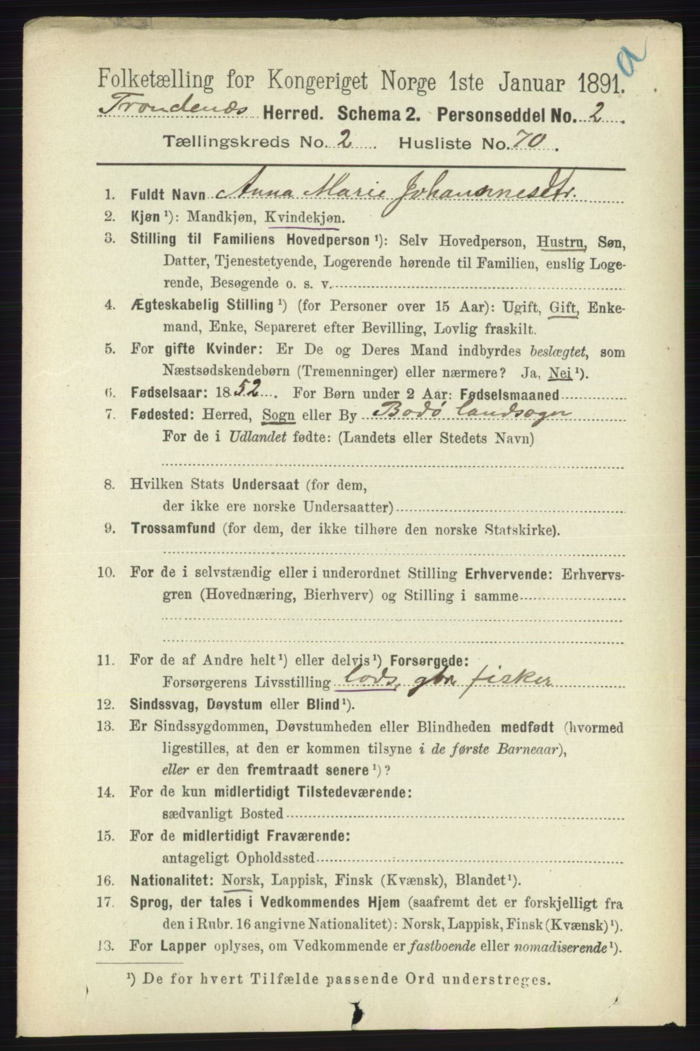 RA, 1891 census for 1914 Trondenes, 1891, p. 1103