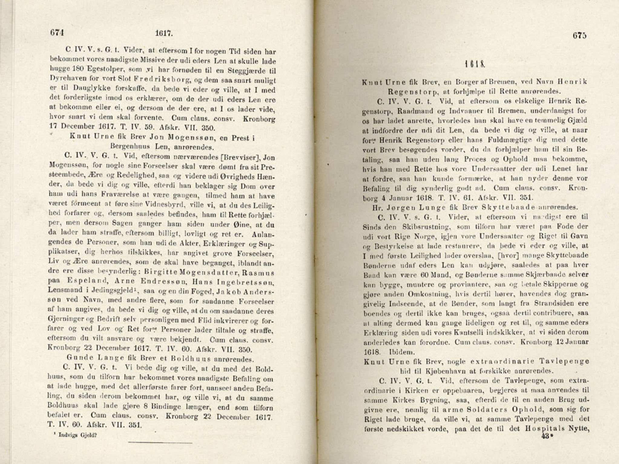 Publikasjoner utgitt av Det Norske Historiske Kildeskriftfond, PUBL/-/-/-: Norske Rigs-Registranter, bind 4, 1603-1618, p. 674-675