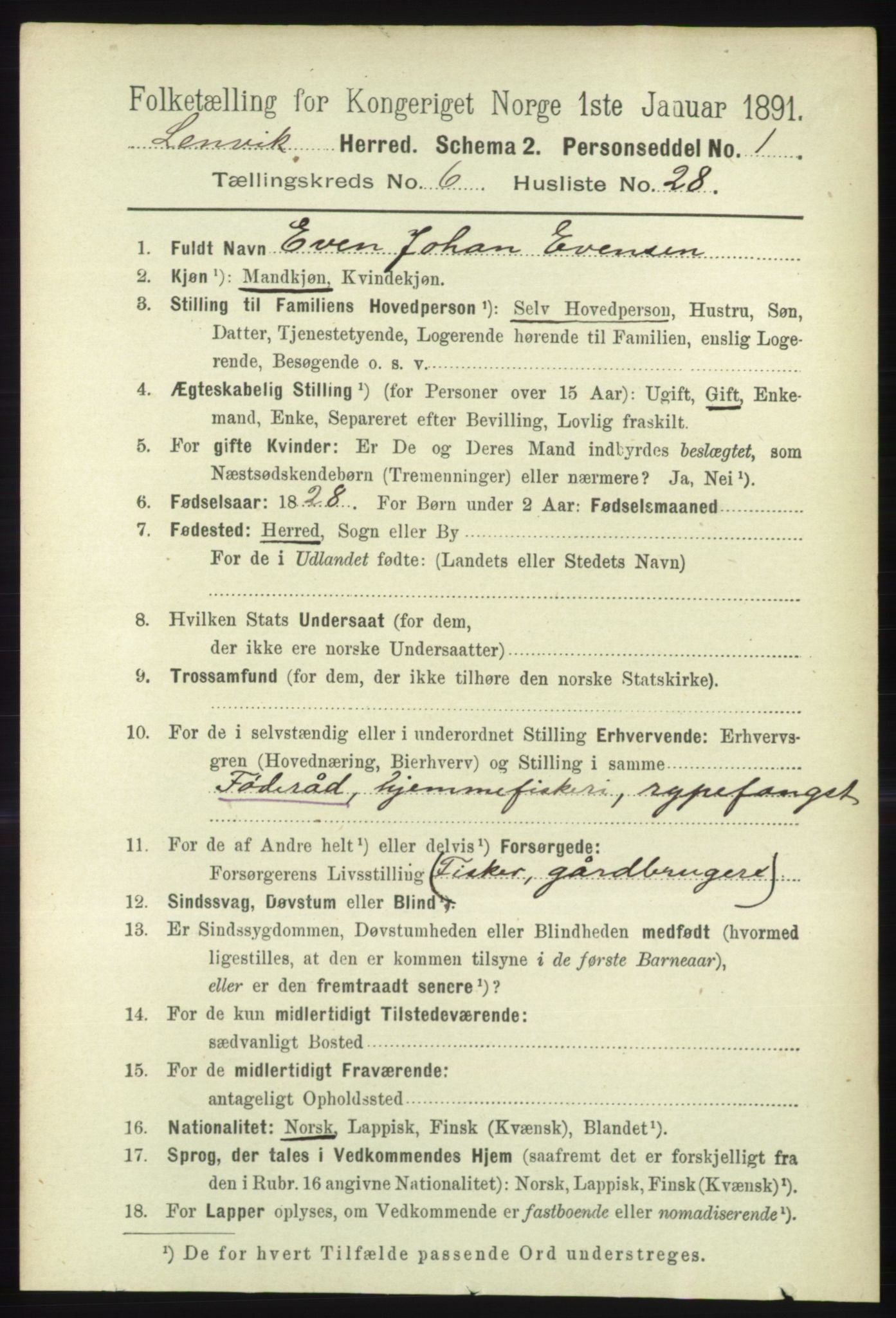 RA, 1891 census for 1931 Lenvik, 1891, p. 3400