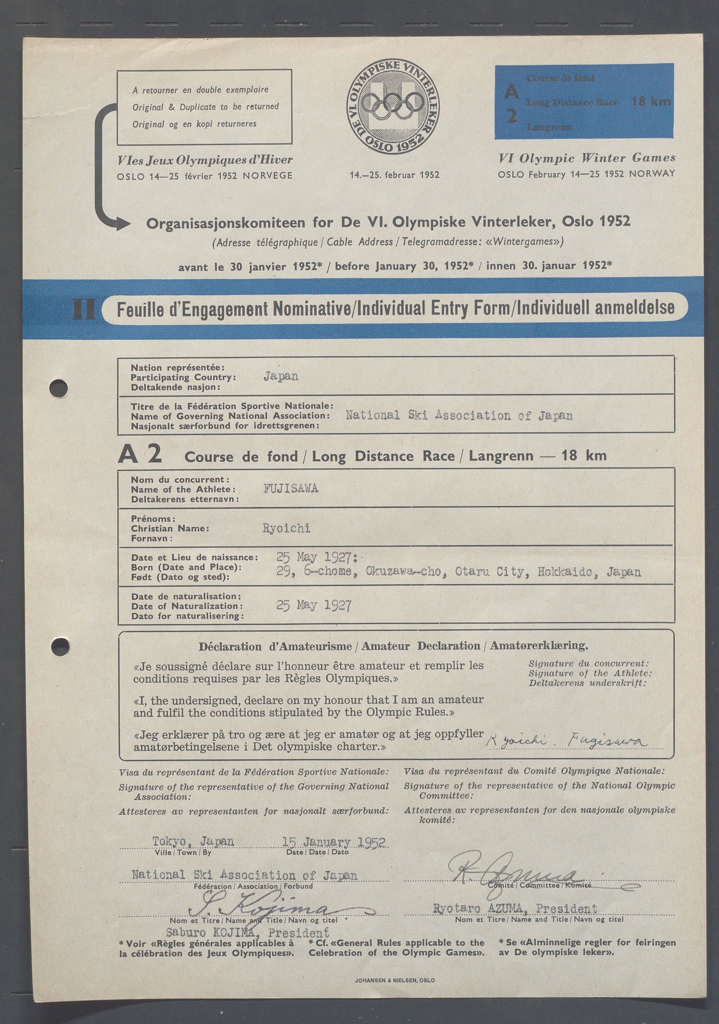 Organisasjonskomiteen for de VI. olympiske vinterleker, OBA/A-20130/H/Ha, 1951-1952, p. 105