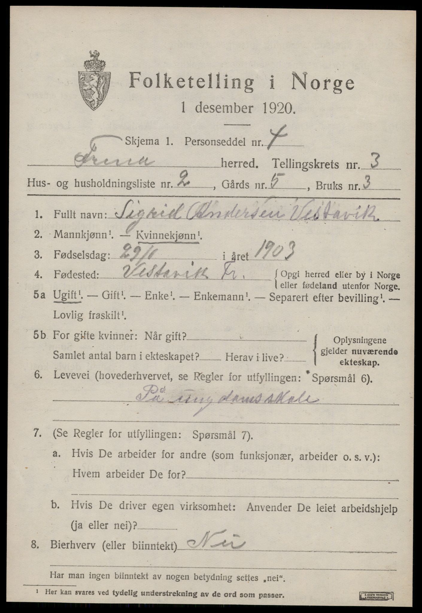 SAT, 1920 census for Fræna, 1920, p. 2331