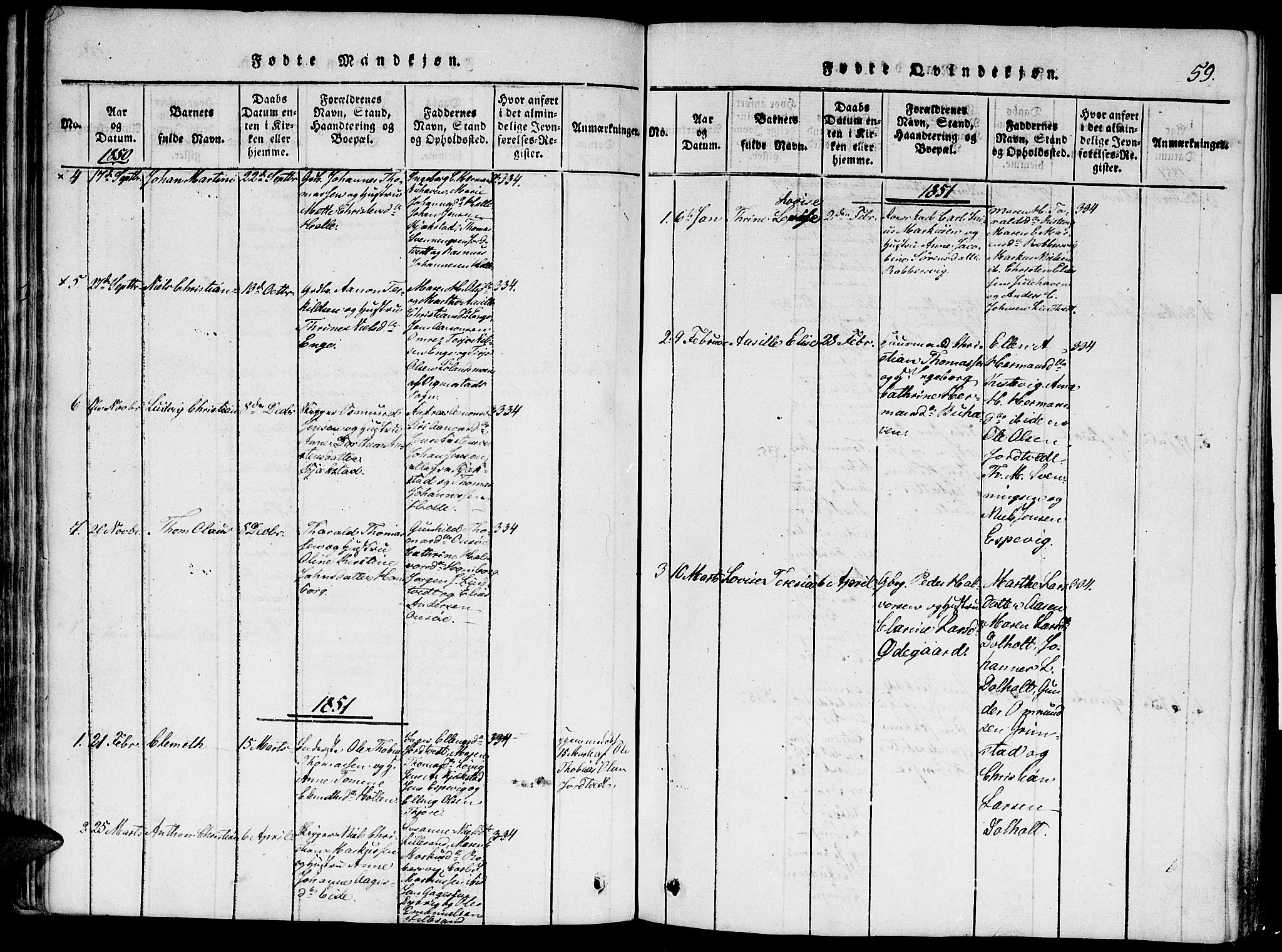 Hommedal sokneprestkontor, SAK/1111-0023/F/Fa/Faa/L0001: Parish register (official) no. A 1, 1816-1860, p. 59