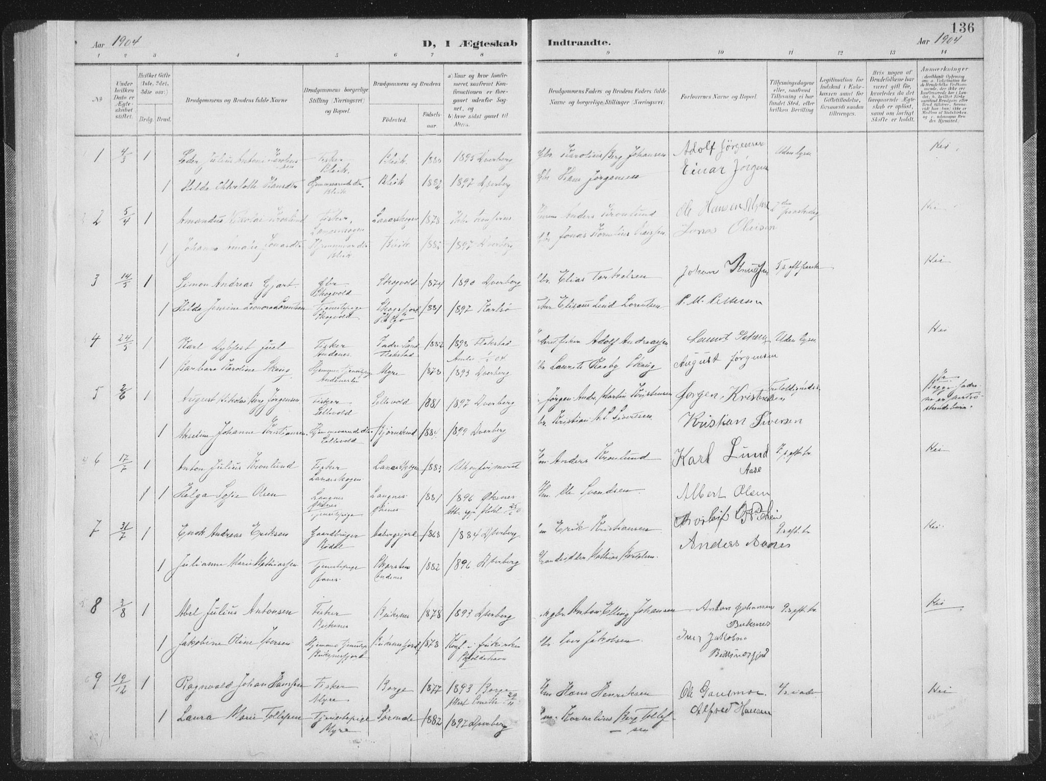 Ministerialprotokoller, klokkerbøker og fødselsregistre - Nordland, SAT/A-1459/897/L1400: Parish register (official) no. 897A07, 1897-1908, p. 136