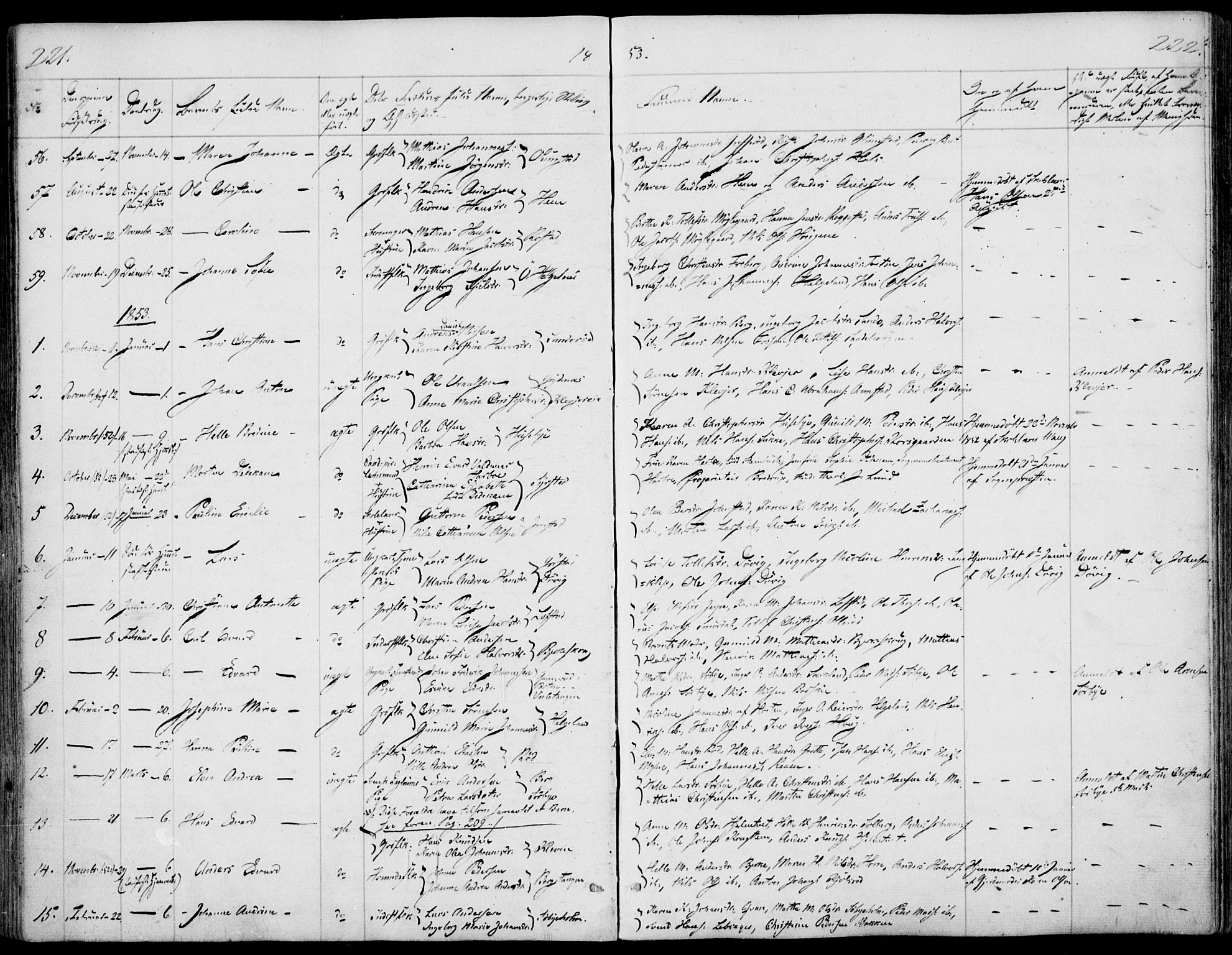 Våle kirkebøker, AV/SAKO-A-334/F/Fa/L0009a: Parish register (official) no. I 9A, 1839-1860, p. 221-222