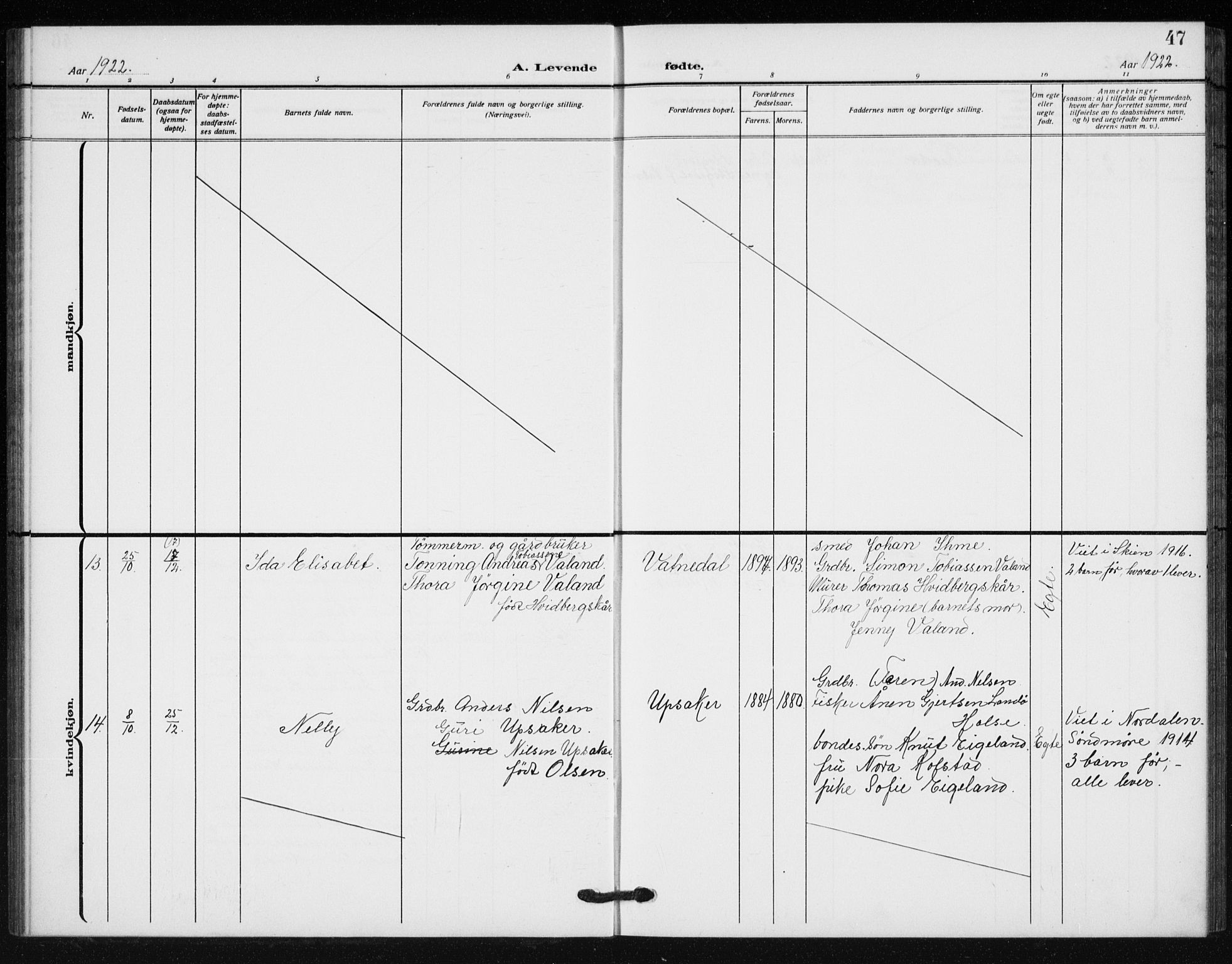 Holum sokneprestkontor, AV/SAK-1111-0022/F/Fb/Fba/L0006: Parish register (copy) no. B 6, 1910-1936, p. 47