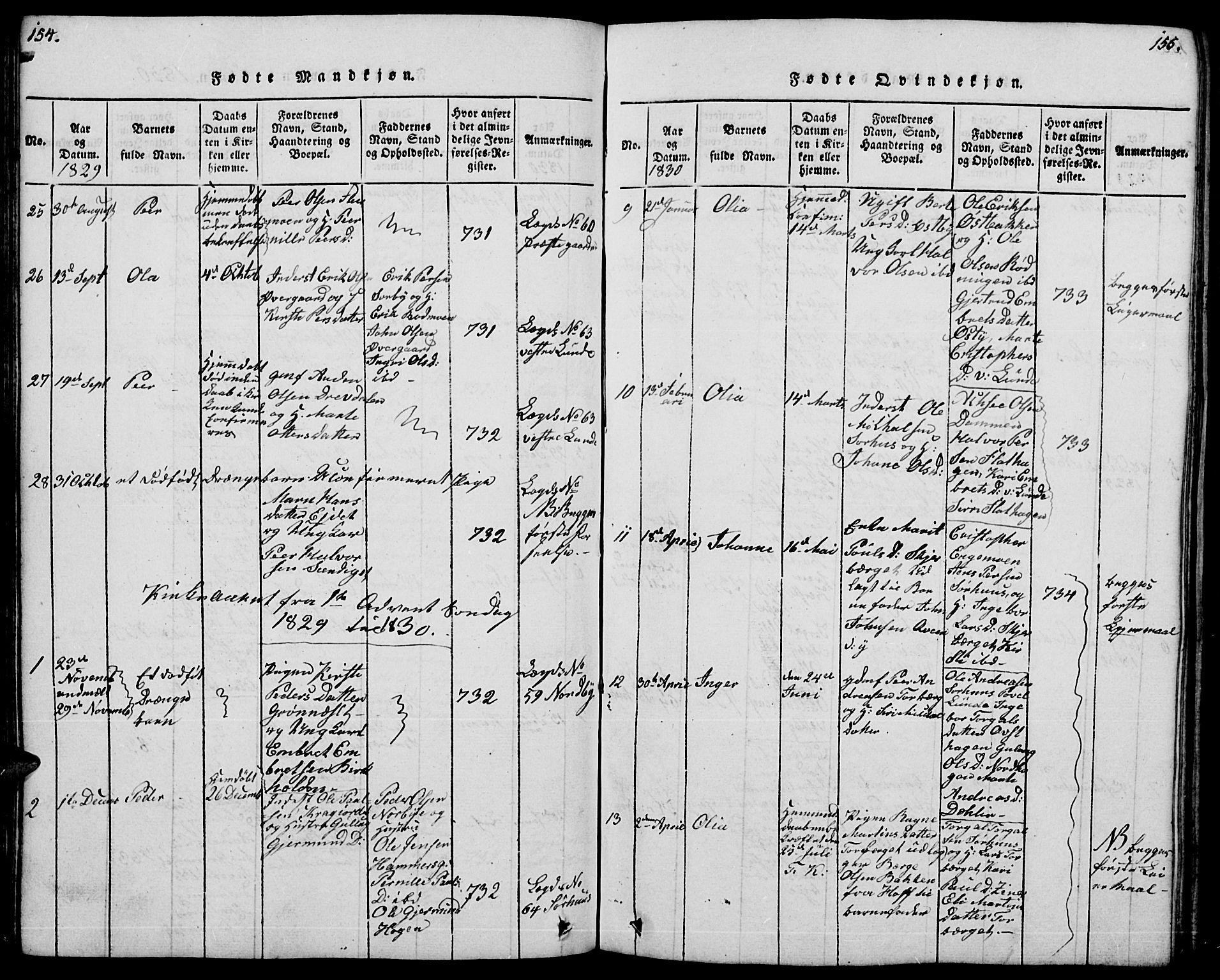 Trysil prestekontor, AV/SAH-PREST-046/H/Ha/Hab/L0004: Parish register (copy) no. 4, 1814-1841, p. 154-155