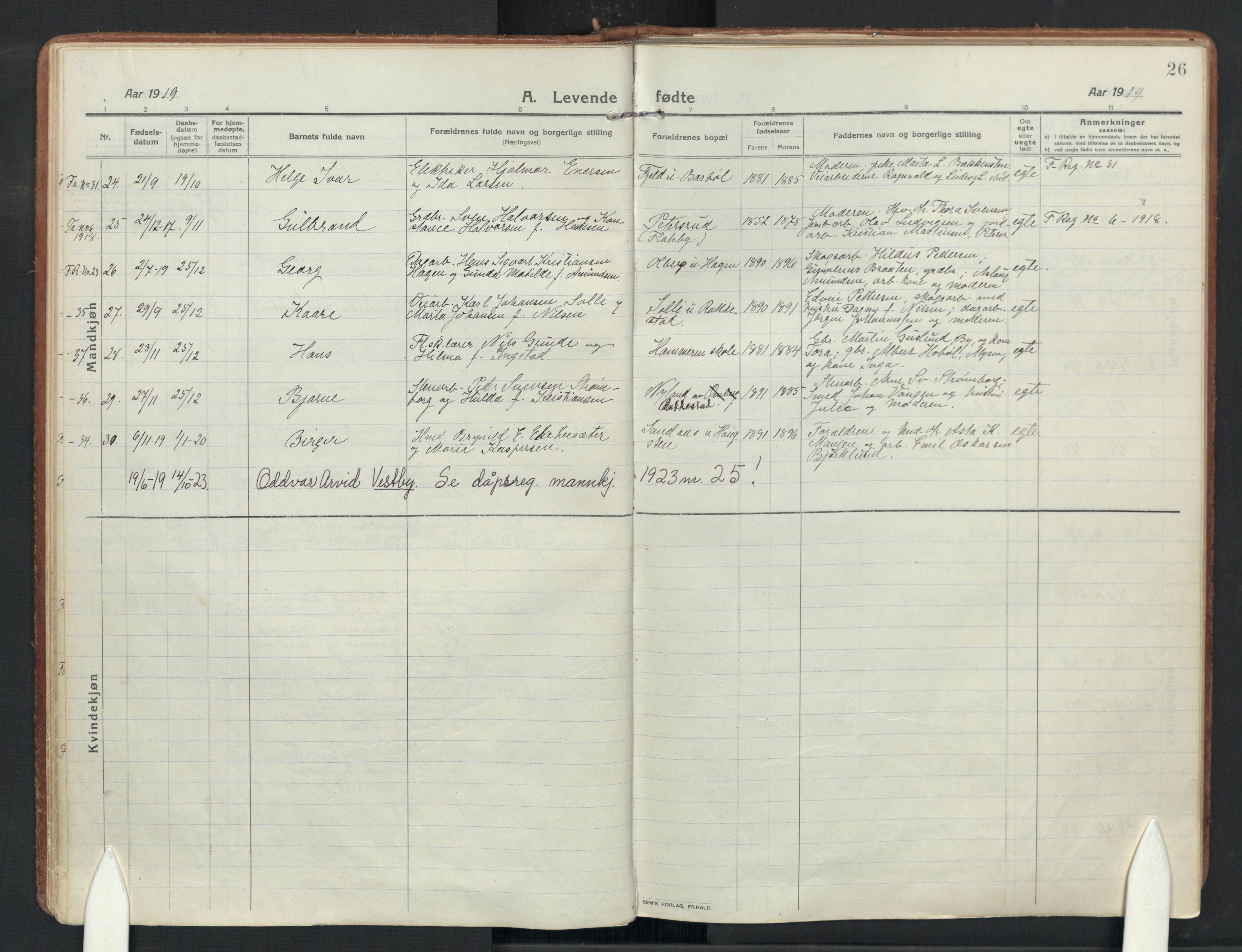 Enebakk prestekontor Kirkebøker, SAO/A-10171c/F/Fa/L0019: Parish register (official) no. I 19, 1912-1935, p. 26