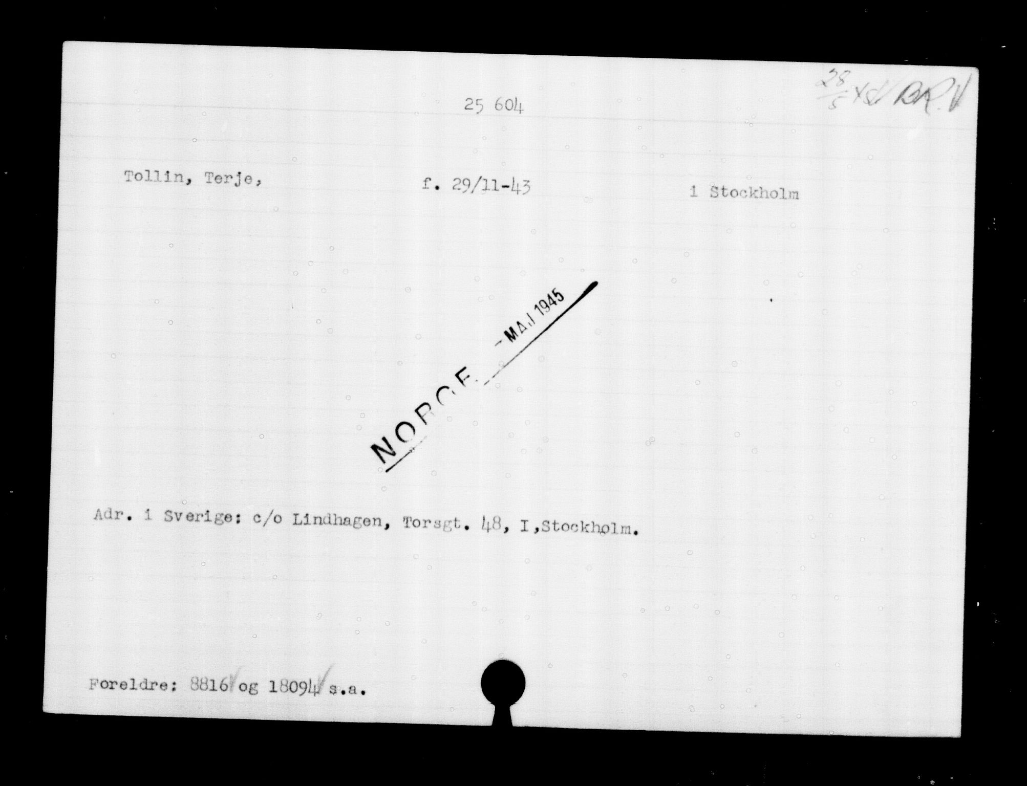 Den Kgl. Norske Legasjons Flyktningskontor, AV/RA-S-6753/V/Va/L0011: Kjesäterkartoteket.  Flyktningenr. 25300-28349, 1940-1945, p. 318