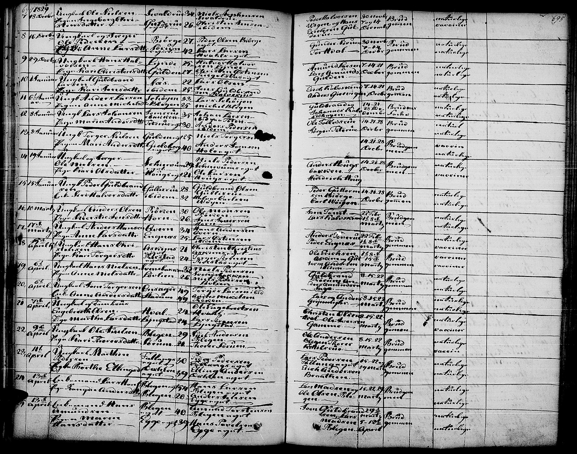 Gran prestekontor, SAH/PREST-112/H/Ha/Haa/L0010: Parish register (official) no. 10, 1824-1842, p. 694-695