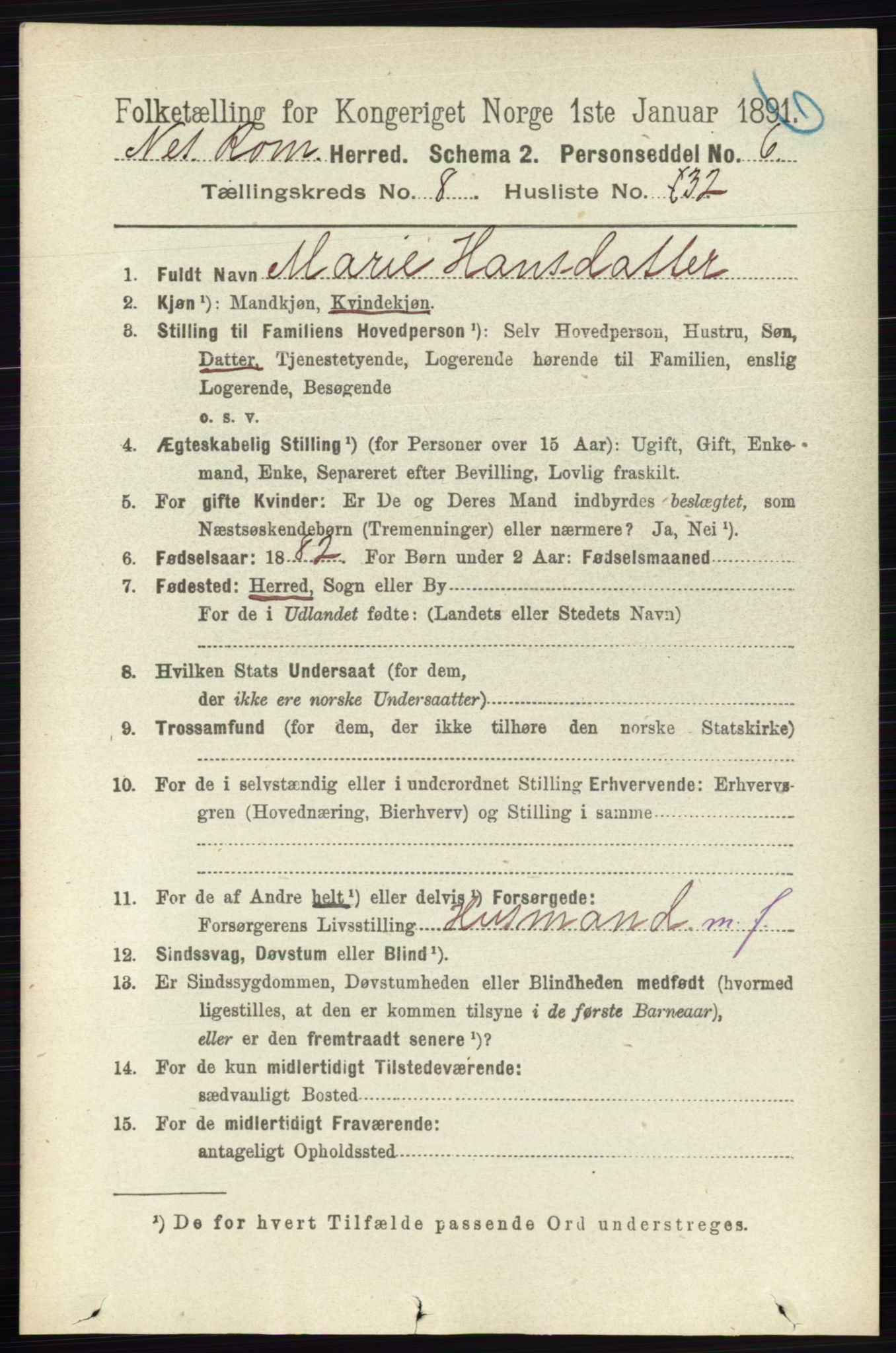 RA, 1891 census for 0236 Nes, 1891, p. 4799