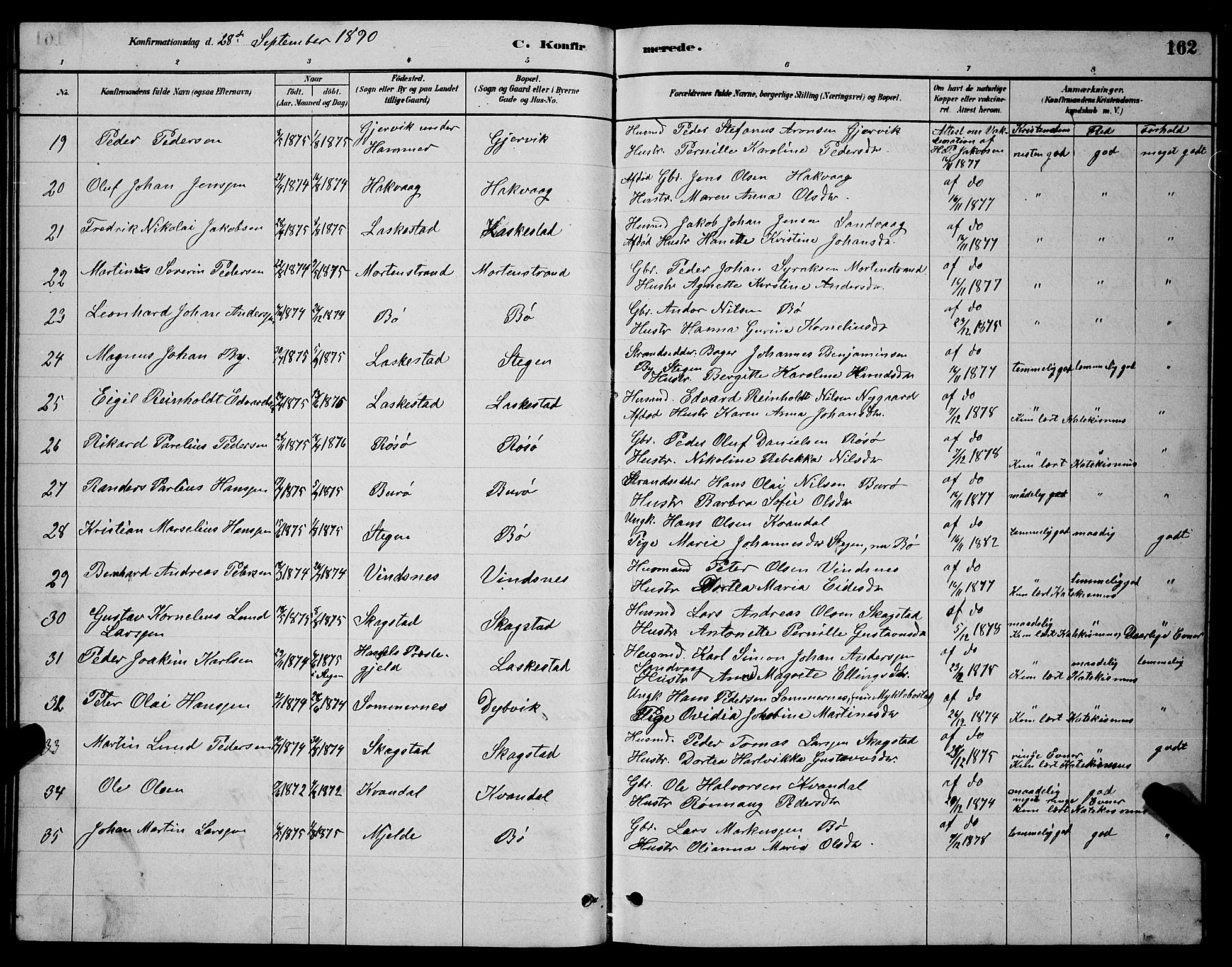 Ministerialprotokoller, klokkerbøker og fødselsregistre - Nordland, AV/SAT-A-1459/855/L0816: Parish register (copy) no. 855C05, 1879-1894, p. 162