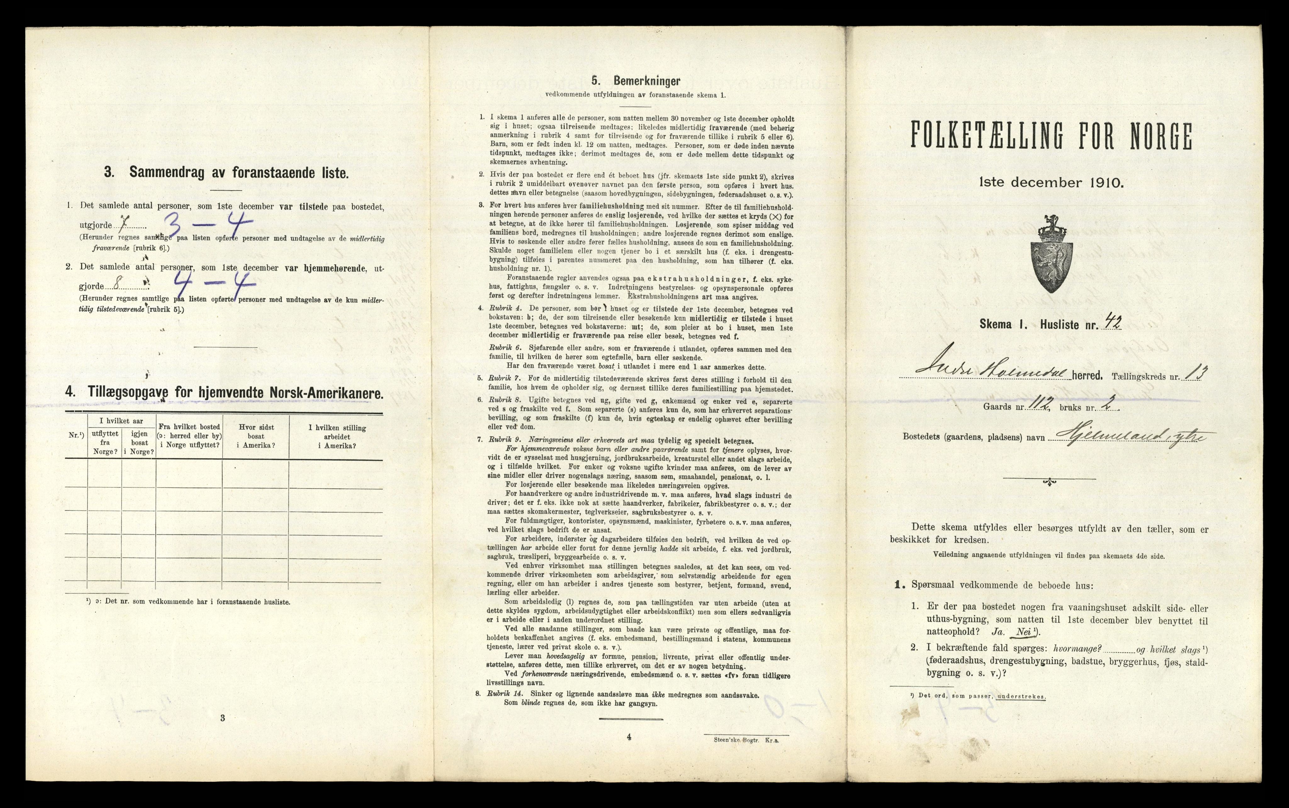 RA, 1910 census for Indre Holmedal, 1910, p. 1034