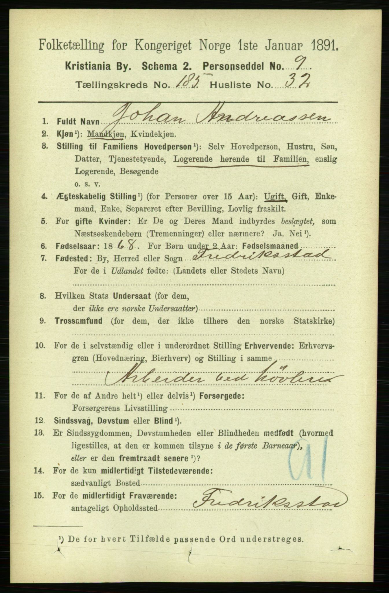 RA, 1891 census for 0301 Kristiania, 1891, p. 111306