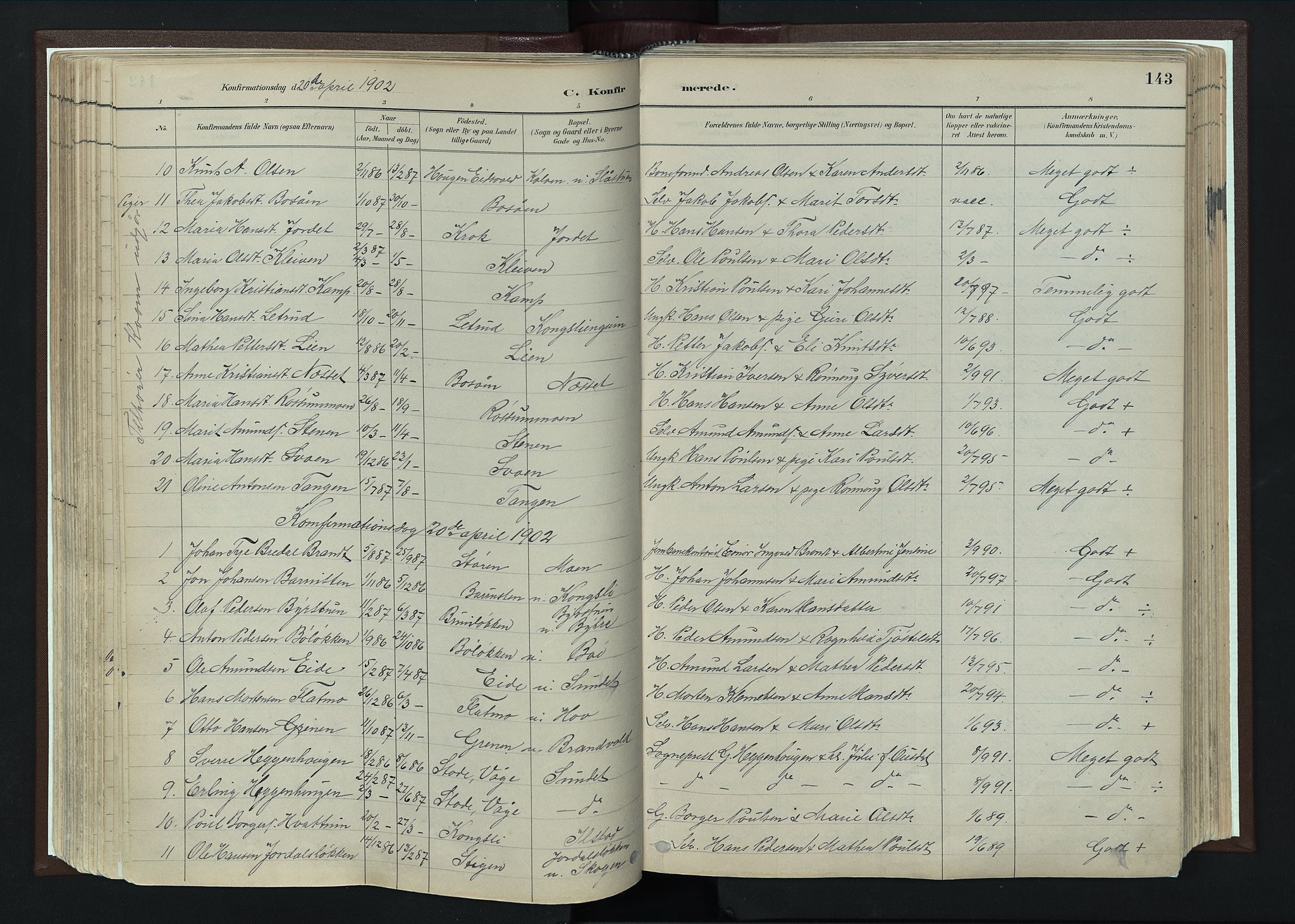 Nord-Fron prestekontor, SAH/PREST-080/H/Ha/Haa/L0004: Parish register (official) no. 4, 1884-1914, p. 143