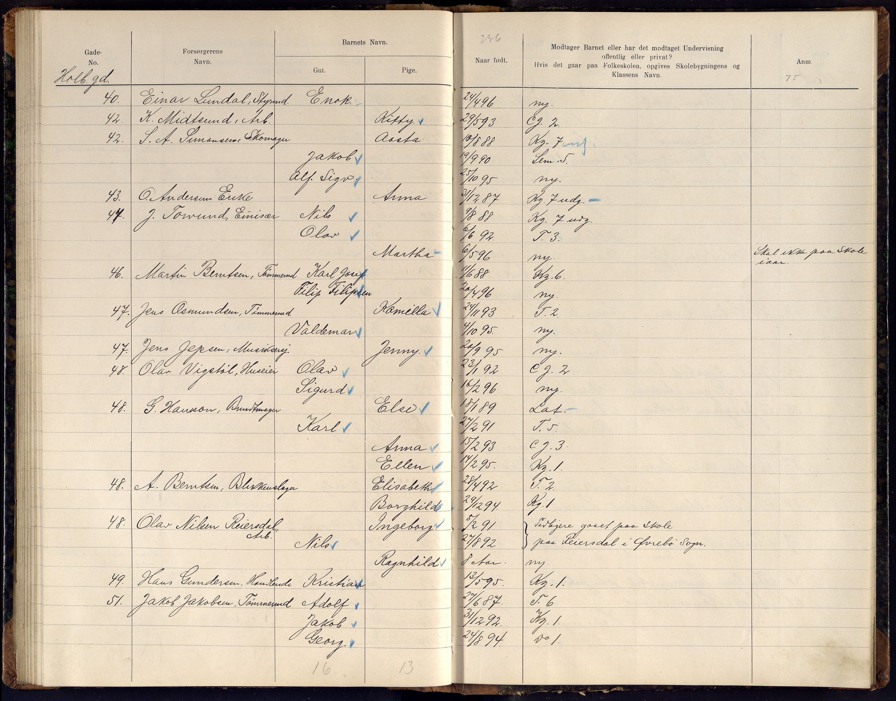 Kristiansand By - Skolekommisjonen/ -Styret, ARKSOR/1001KG510/J/Jb/L0011: Barnetelling, 1902, p. 149-150